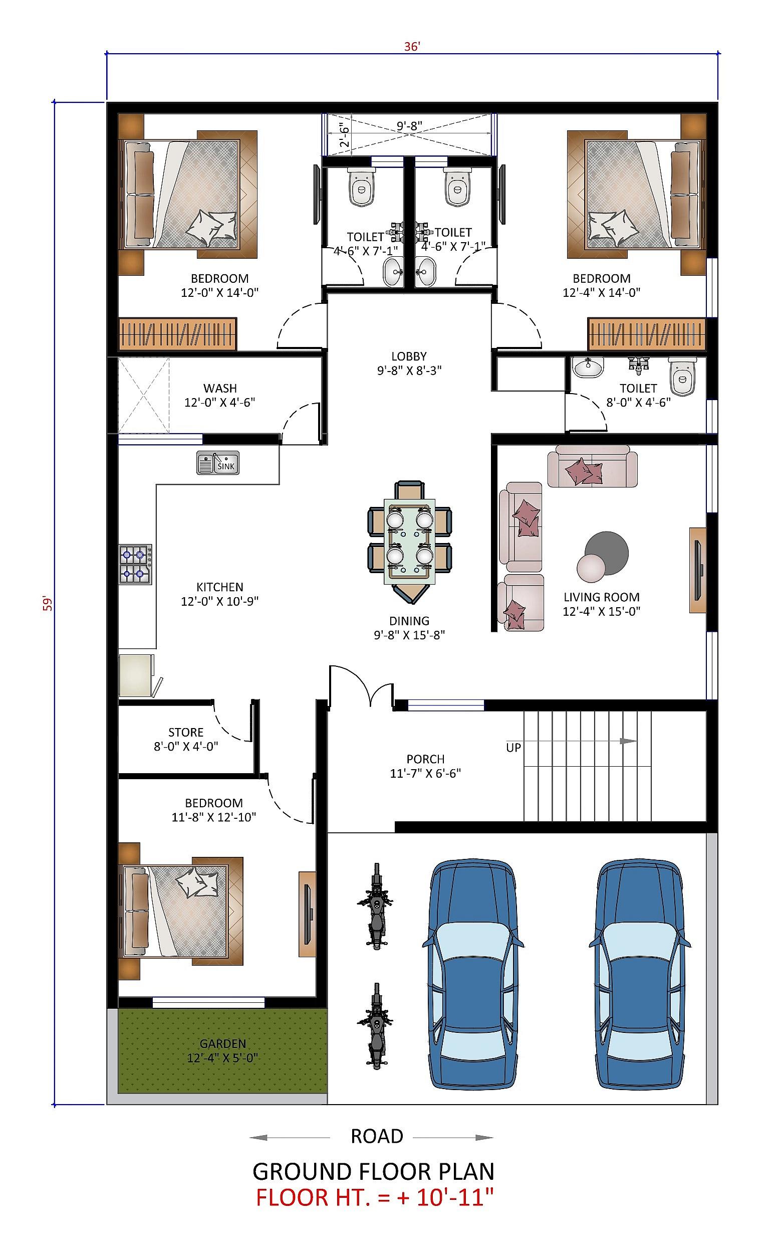 35X60 house plan- 2100 sqft Residential house design At Bhopal thumbnail 2 — Project ID 6193