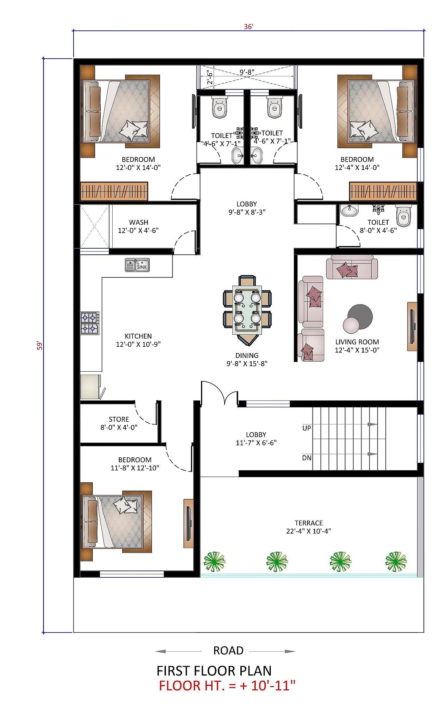 35X60 house plan- 2100 sqft Residential house design At Bhopal thumbnail 1 — Project ID 6193