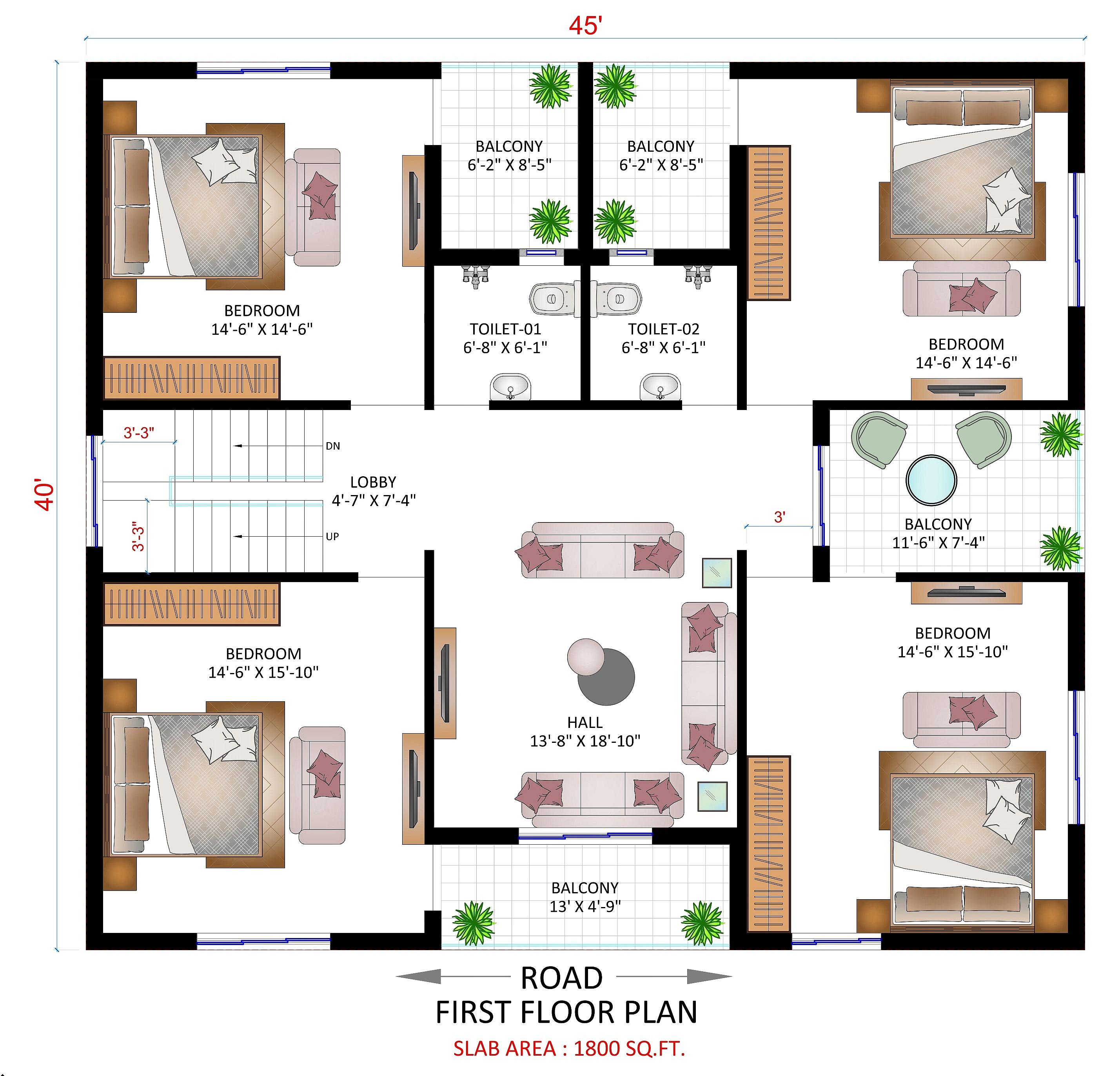 45X40 house plan- 1800 sqft Residential house design At ASHOK VATIKA thumbnail 3 — Project ID 6201