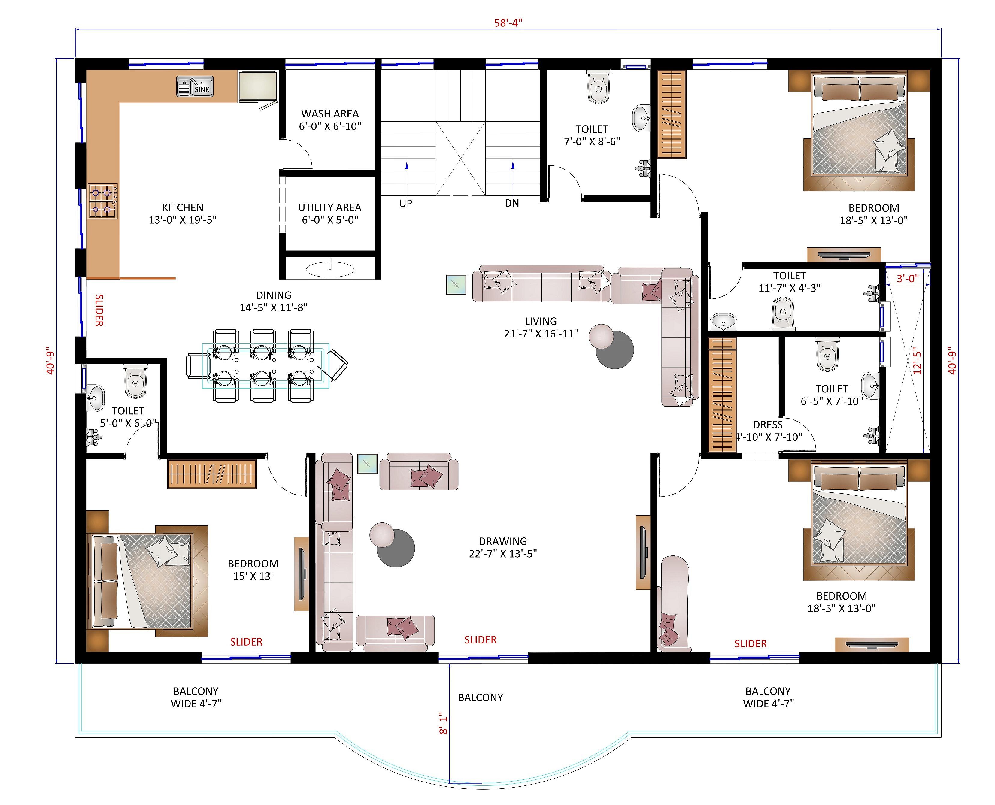 60X40 house plan- 2400 sqft Residential house design At Jaipur thumbnail 3 — Project ID 6205