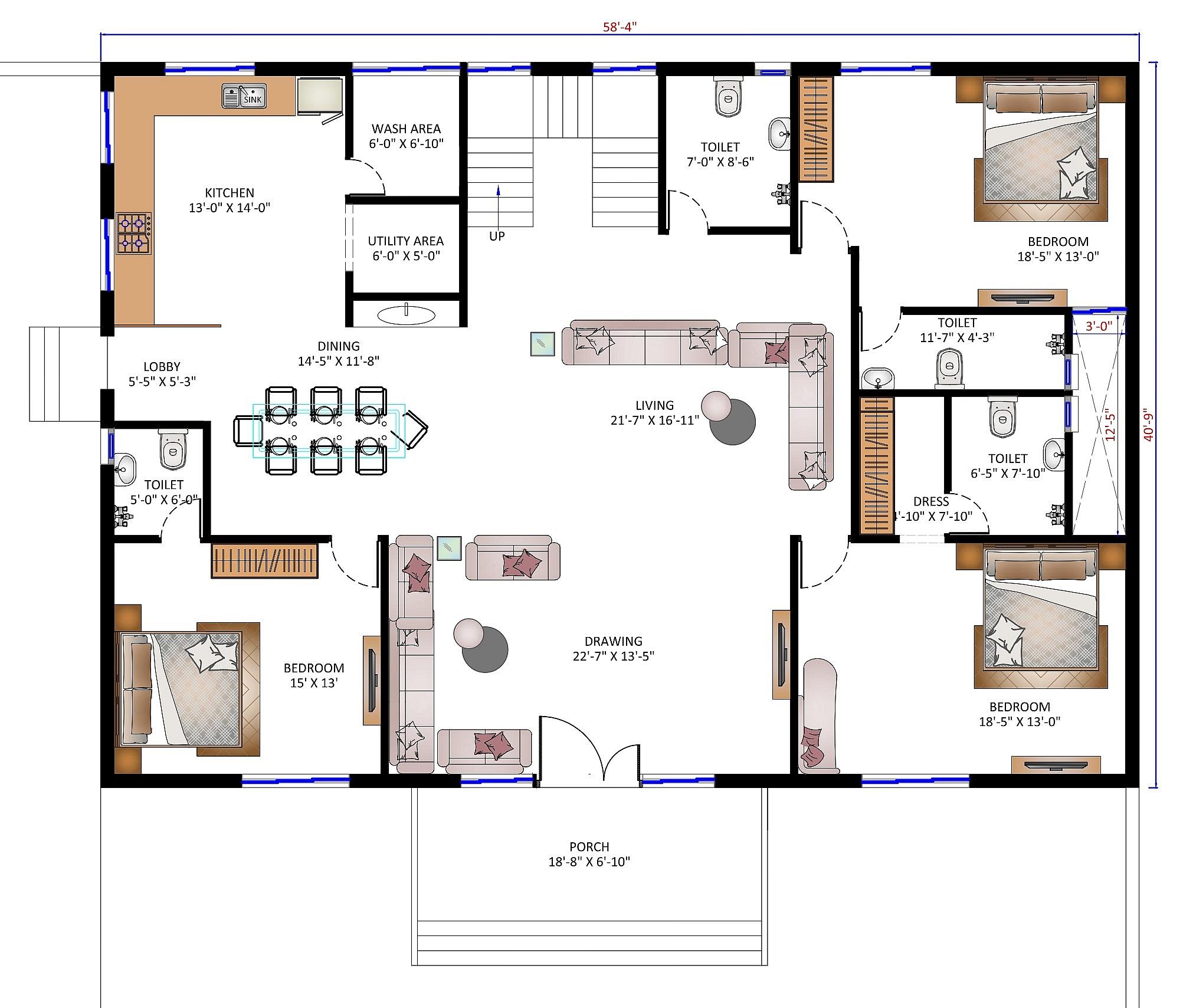 60X40 house plan- 2400 sqft Residential house design At Jaipur thumbnail 2 — Project ID 6205