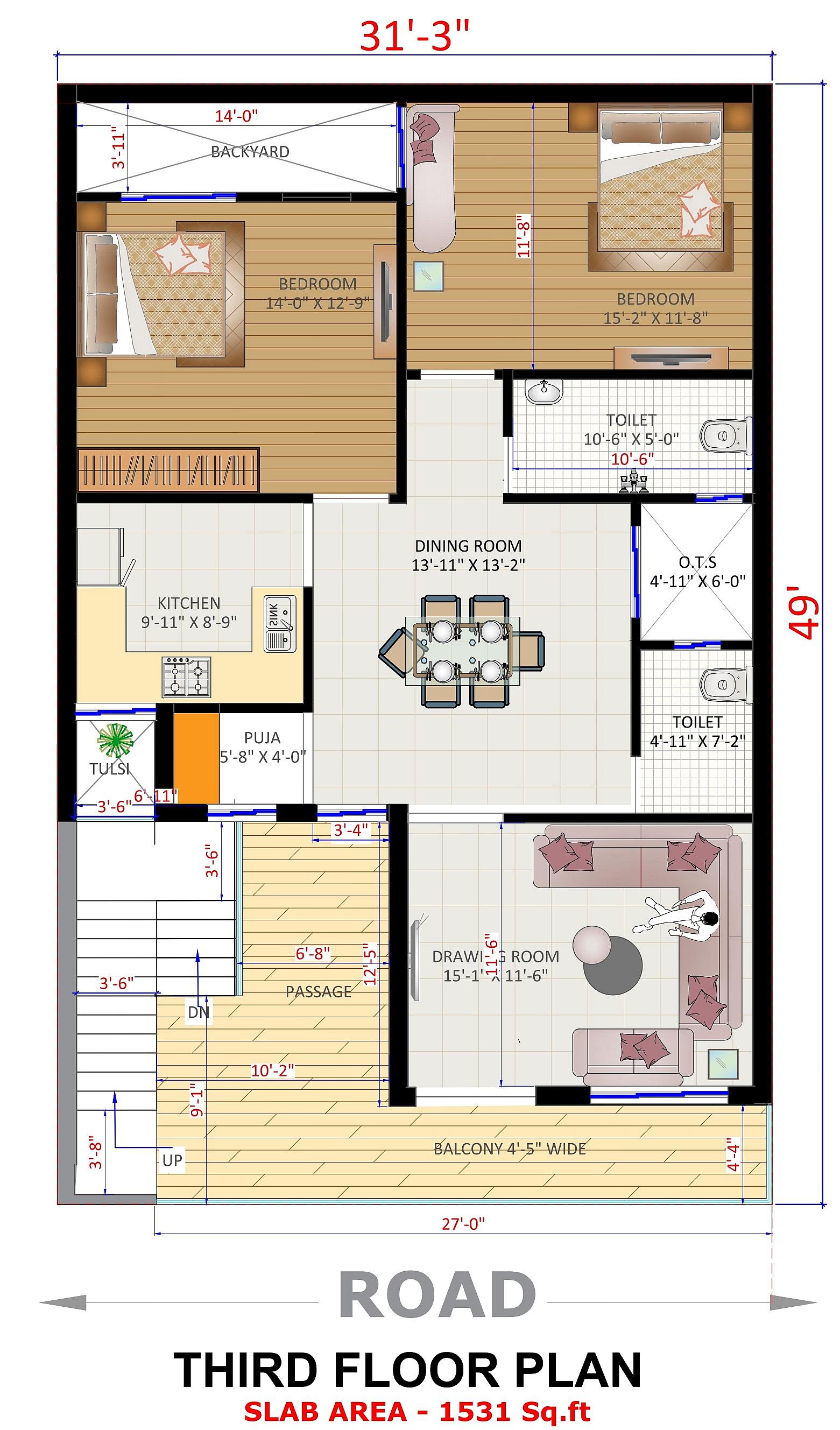 30X50 Apartment plan- 1500 sqft Residential Cum Commercial house design At Munger thumbnail 4 — Project ID 6207