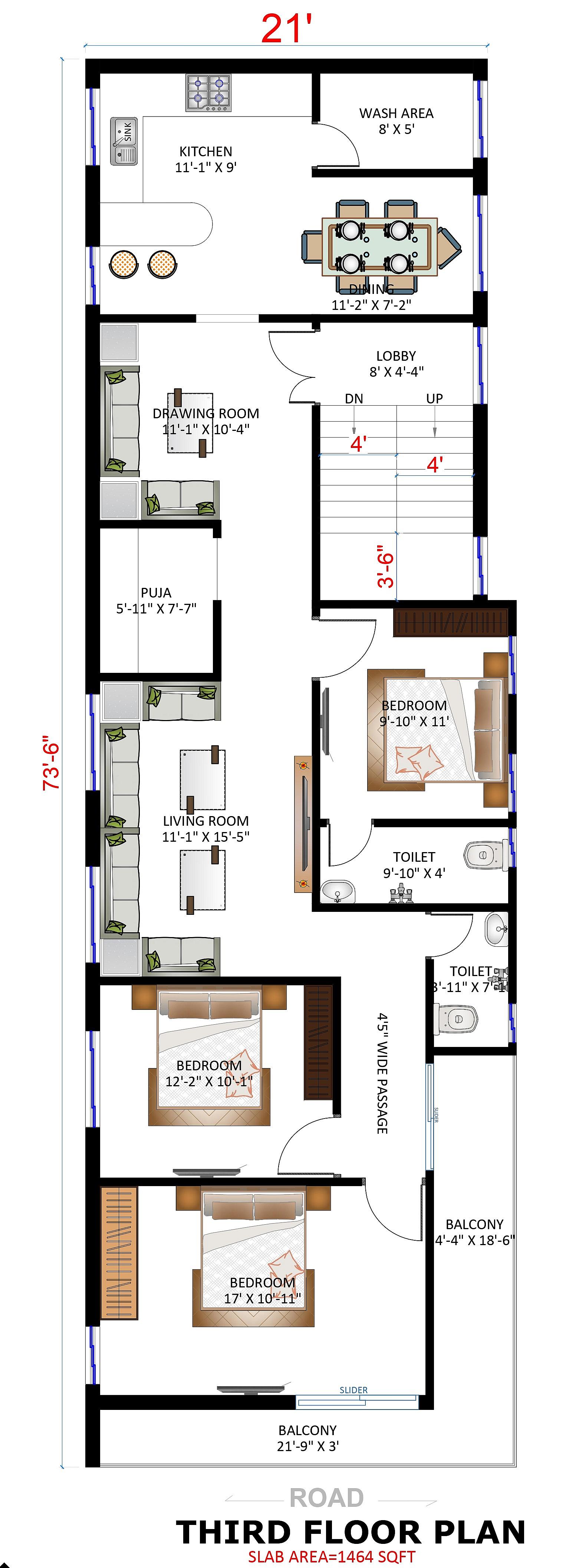 21X72 House With Office plan- 1512 sqft Residential Cum Commercial house design At Ranchi thumbnail 4 — Project ID 6210