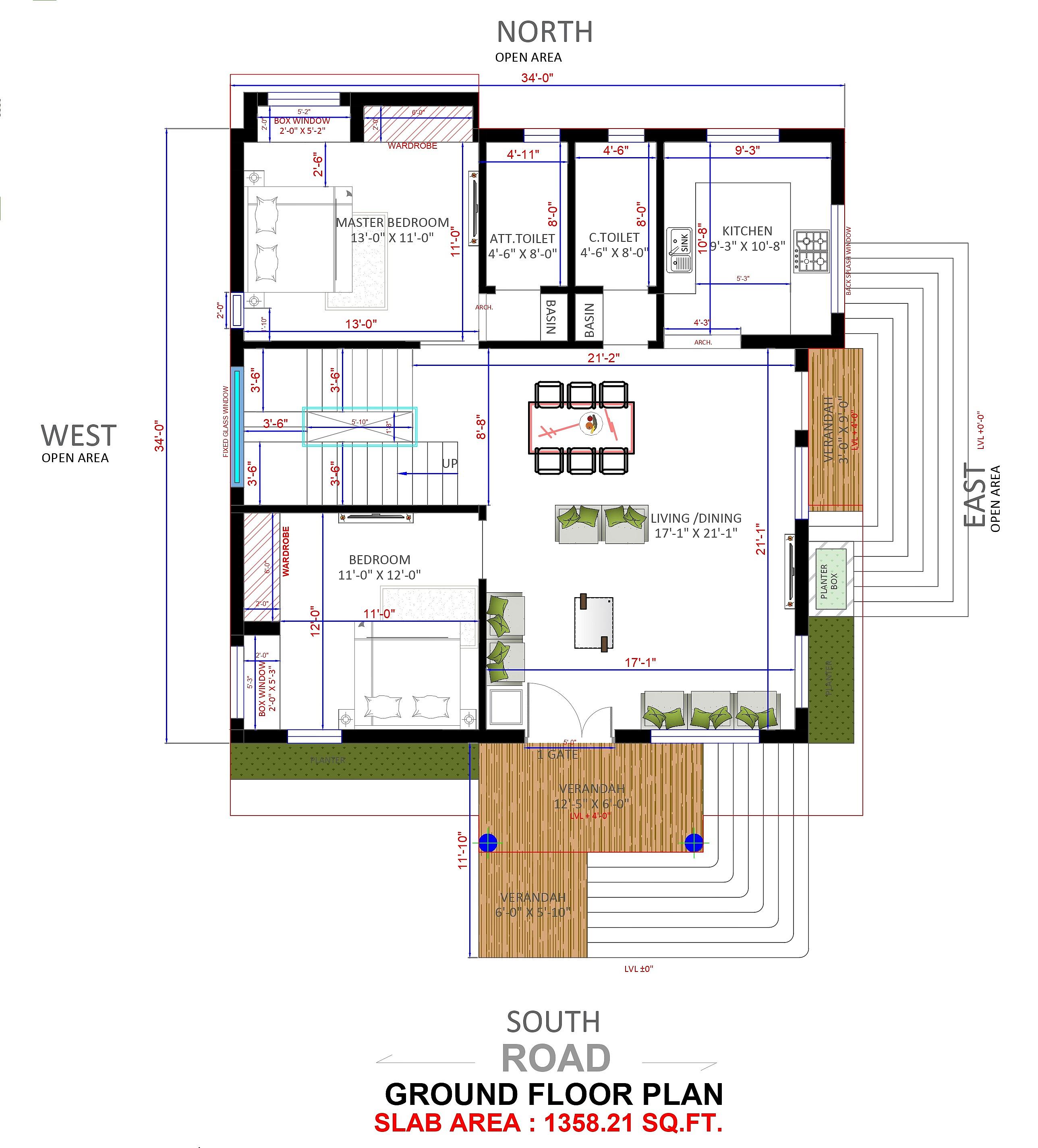 34X34 house plan- 1156 sqft Residential house design At Kakdwip thumbnail 2 — Project ID 6219