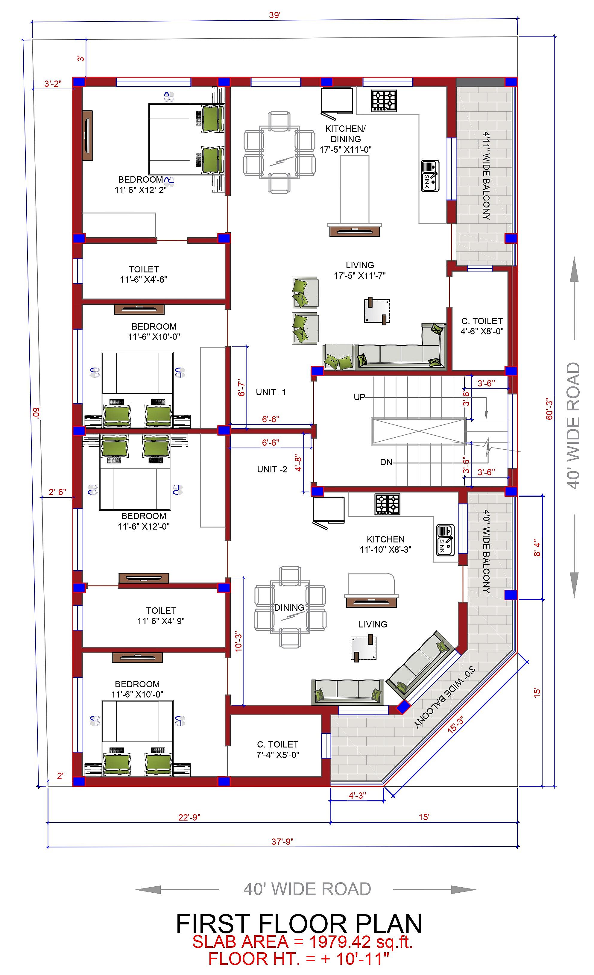 40X60 House With Shop Plan- 2400 sqft Residential Cum Commercial House Design at Chennai thumbnail 3 — Project ID 6222