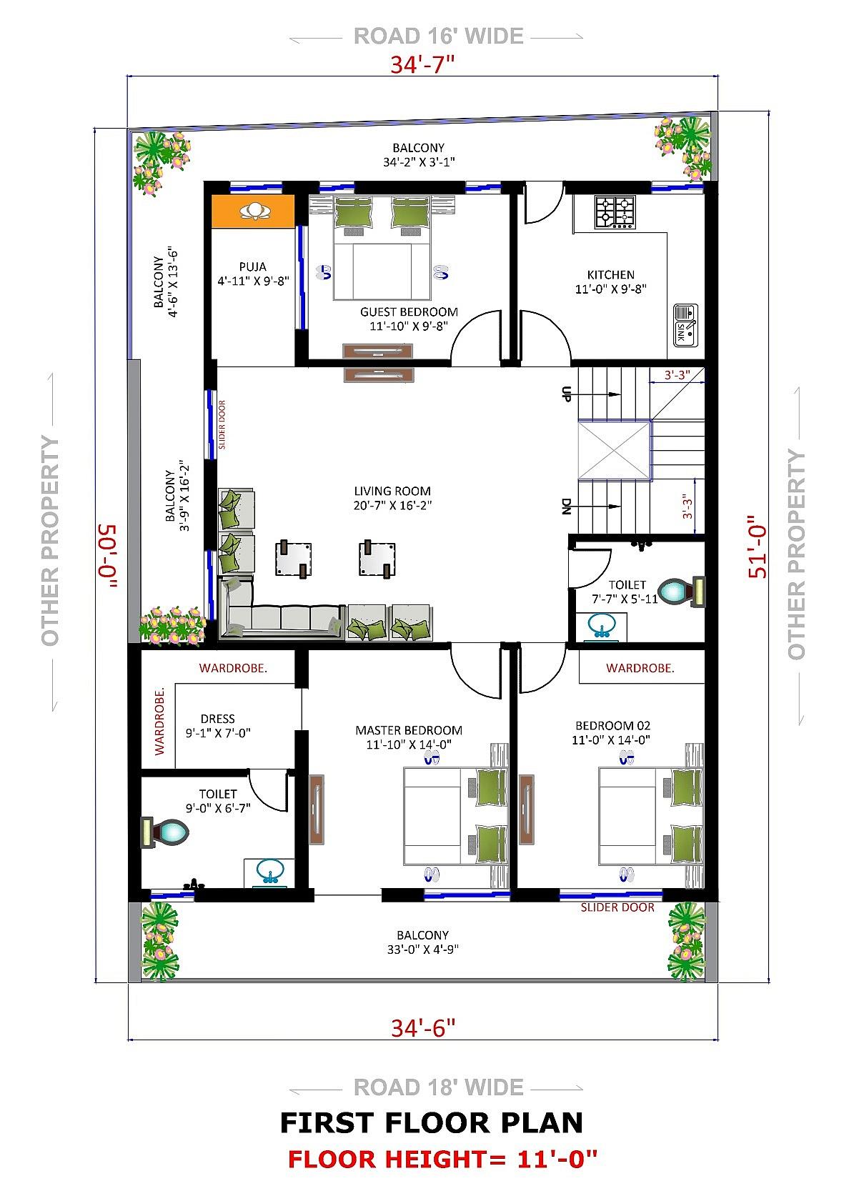 35X50 house plan- 1750 sqft Residential house design At Ranchi thumbnail 2 — Project ID 6224