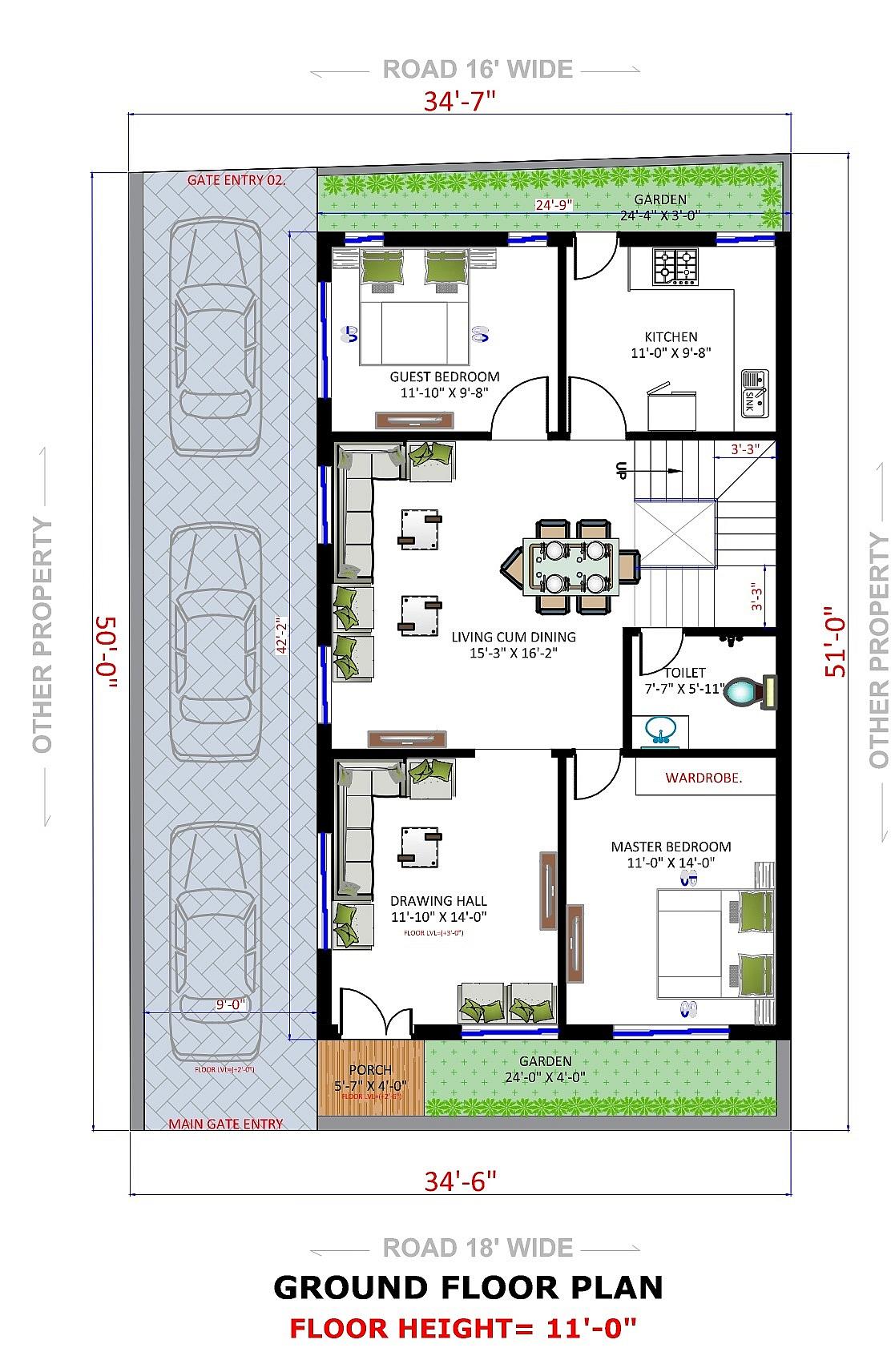 35X50 house plan- 1750 sqft Residential house design At Ranchi — photo 1 — Project ID 6224