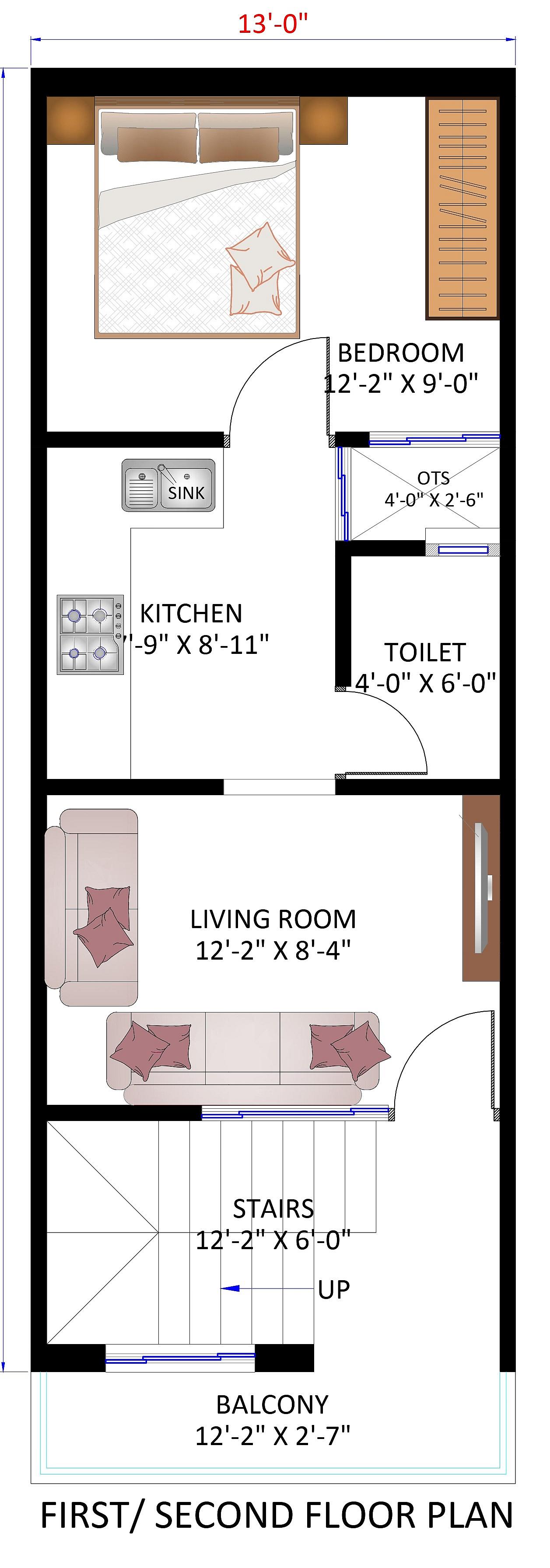 13X35 house plan- 455 sqft Residential house design At Rourkela thumbnail 2 — Project ID 6227