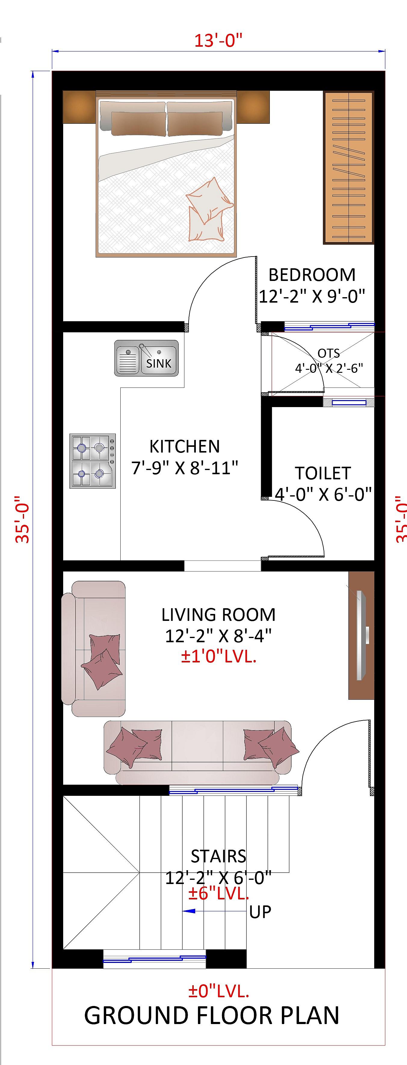13X35 house plan- 455 sqft Residential house design At Rourkela [OR]