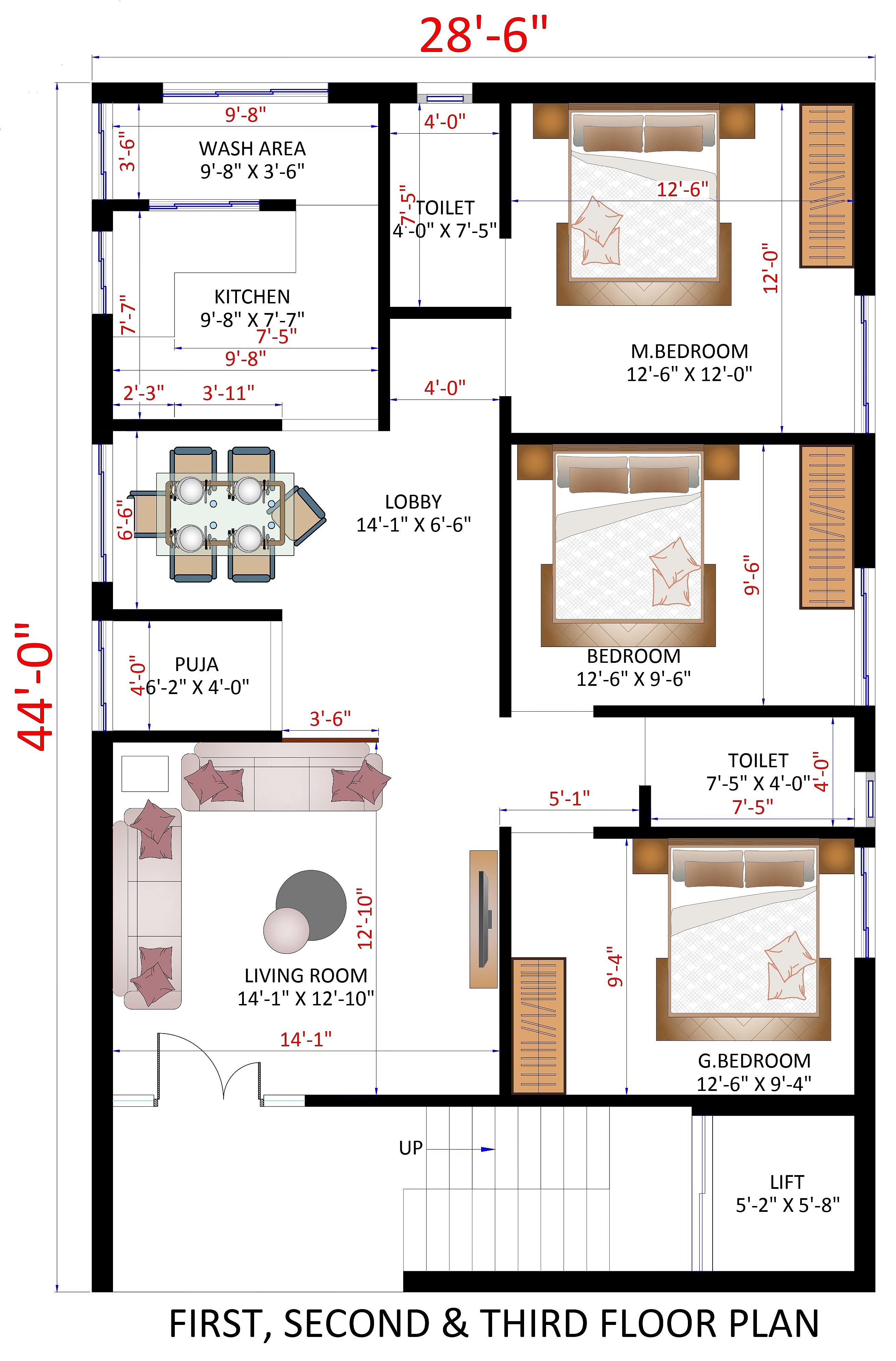 30X44 Apartment plan- 1320 sqft Residential Cum Commercial house design At Visakhapatnam thumbnail 3 — Project ID 6234