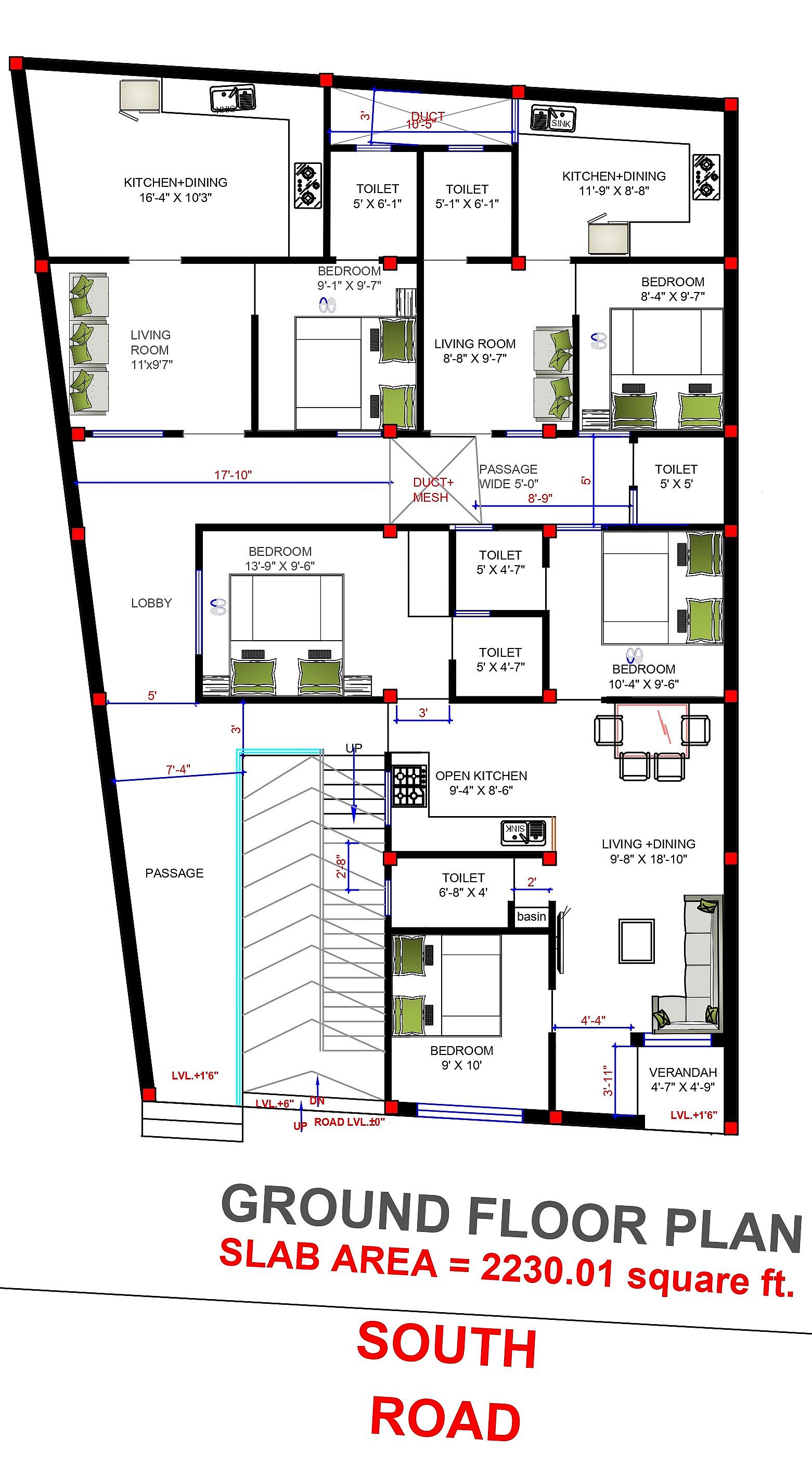 35X55 Apartment plan- 1925 sqft Residential Cum Commercial house design At Rewa thumbnail 2 — Project ID 6236