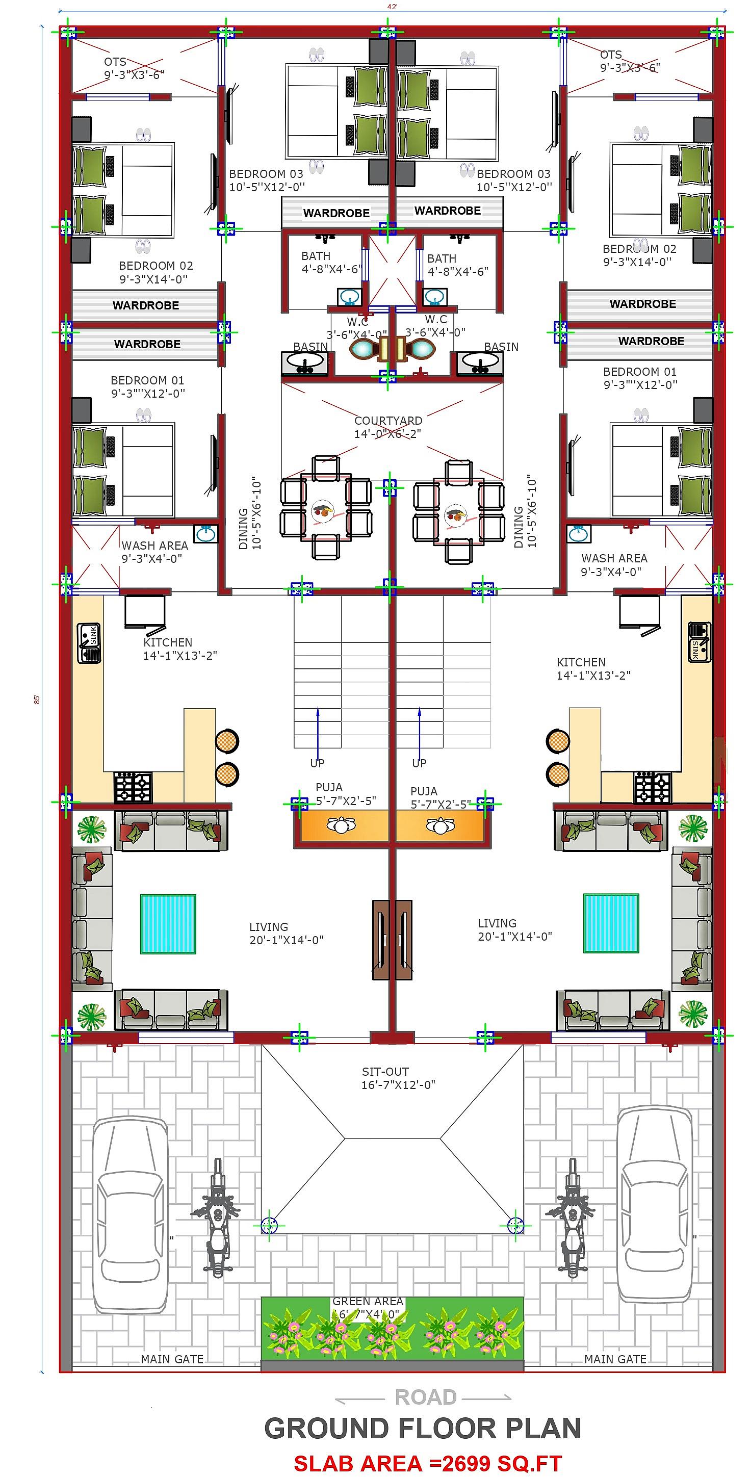 42X85 house plan- 3570 sqft Residential Cum Commercial house design At Morena thumbnail 2 — Project ID 6237