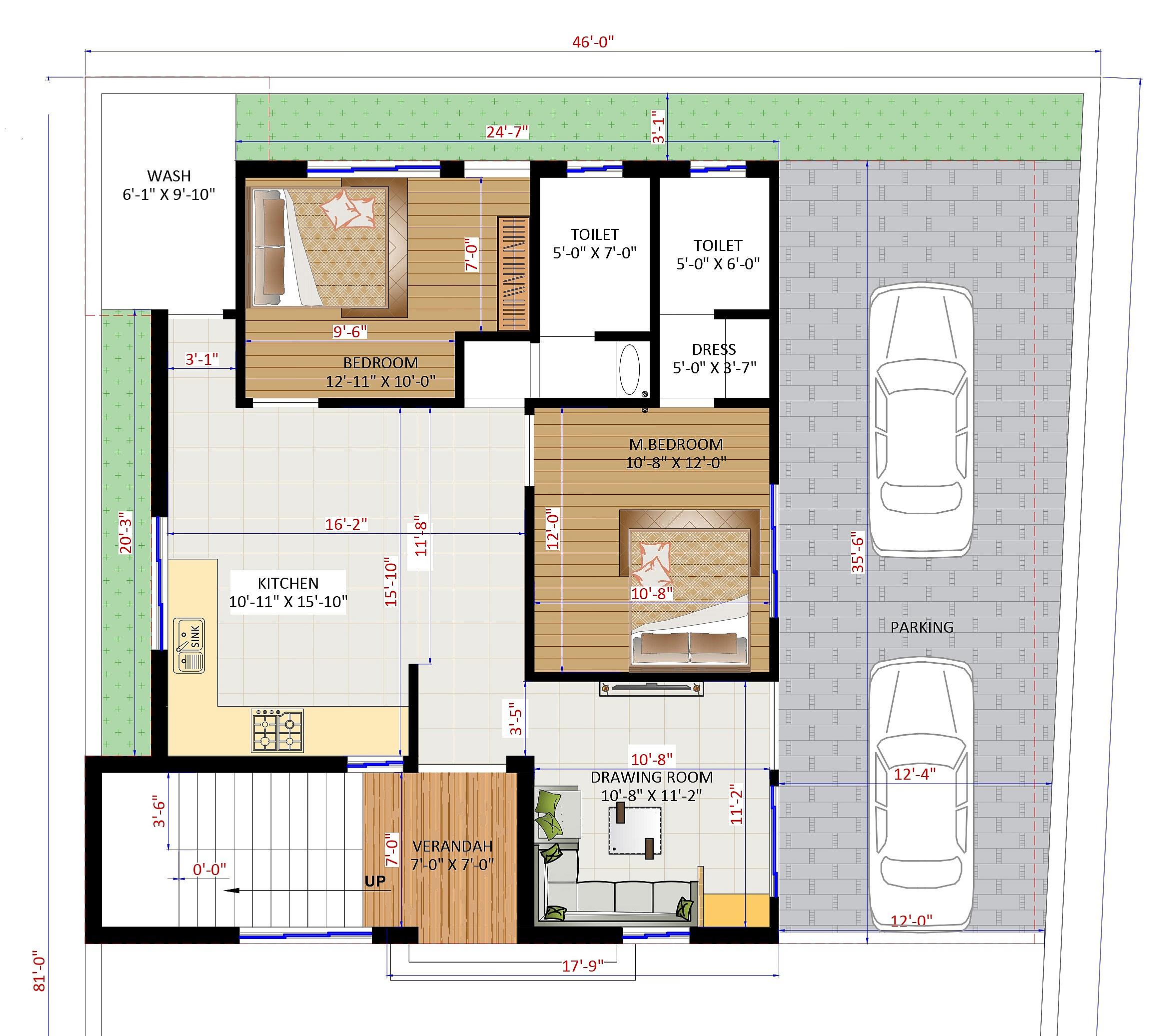 46X40 house plan- 1840 sqft Residential Cum Commercial house design At Rourkela thumbnail 2 — Project ID 6238