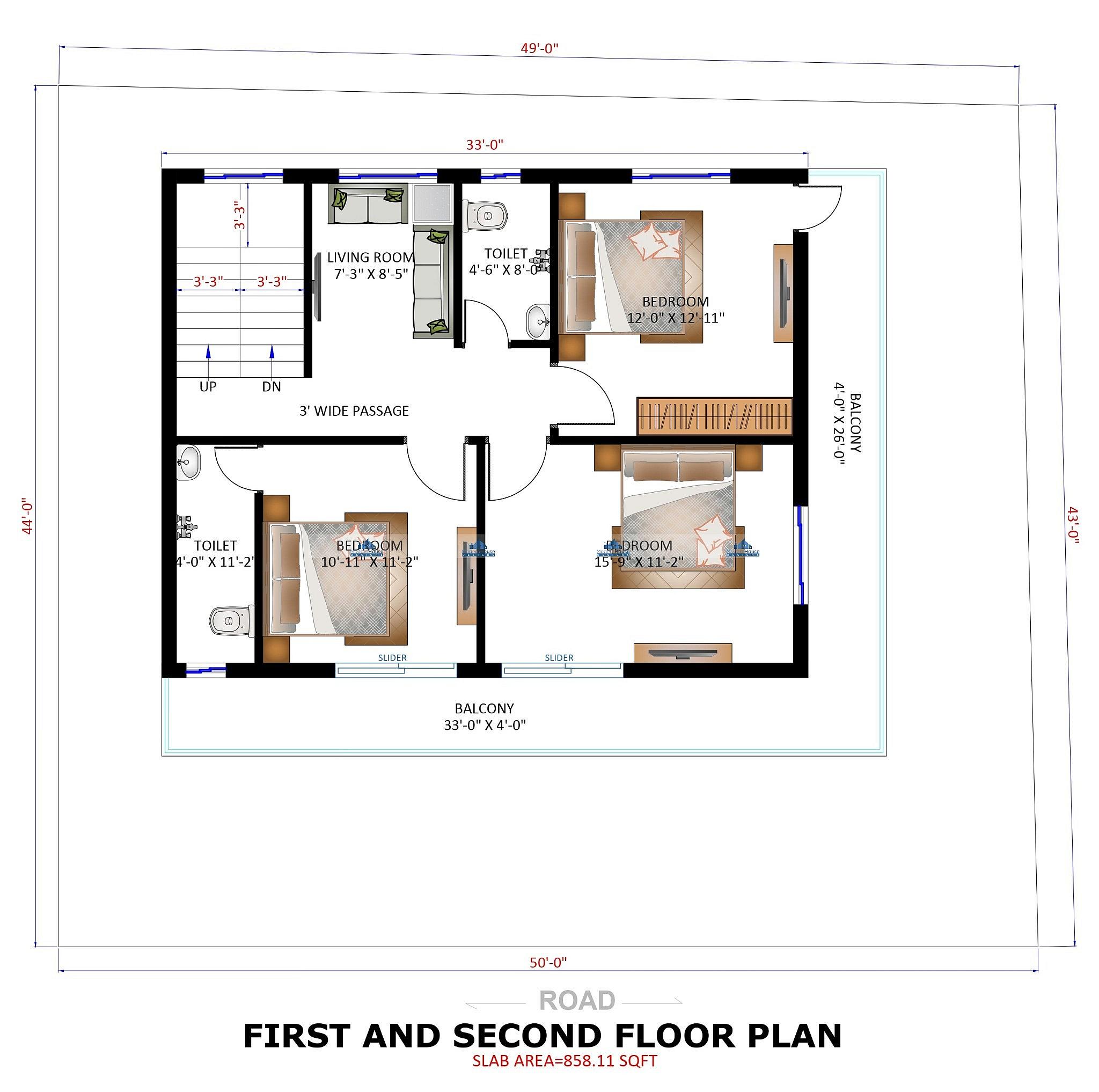 50X43 House Plan- 2150 sq ft Residential House Design at Guwahati thumbnail 3 — Project ID 6290