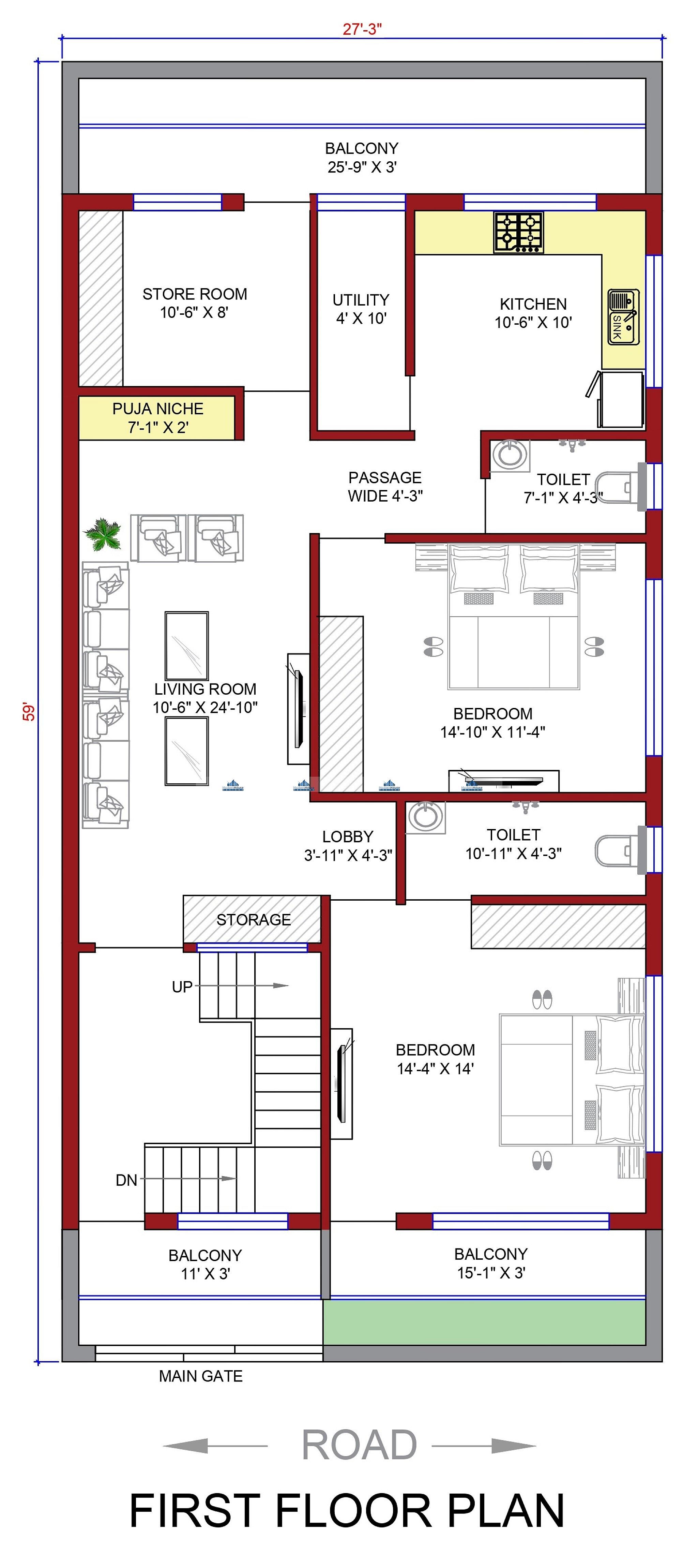 27X60 house plan- 1620 sqft Residential house design At Lucknow thumbnail 3 — Project ID 6293