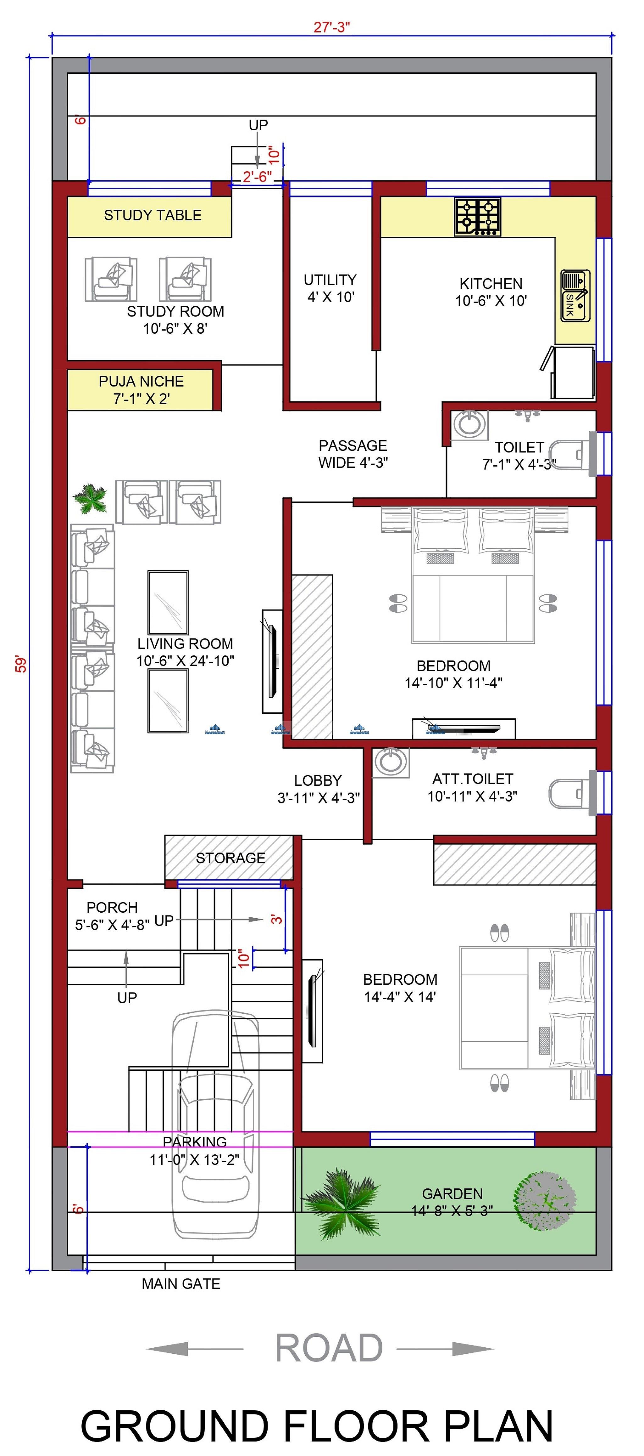27X60 house plan- 1620 sqft Residential house design At Lucknow thumbnail 2 — Project ID 6293