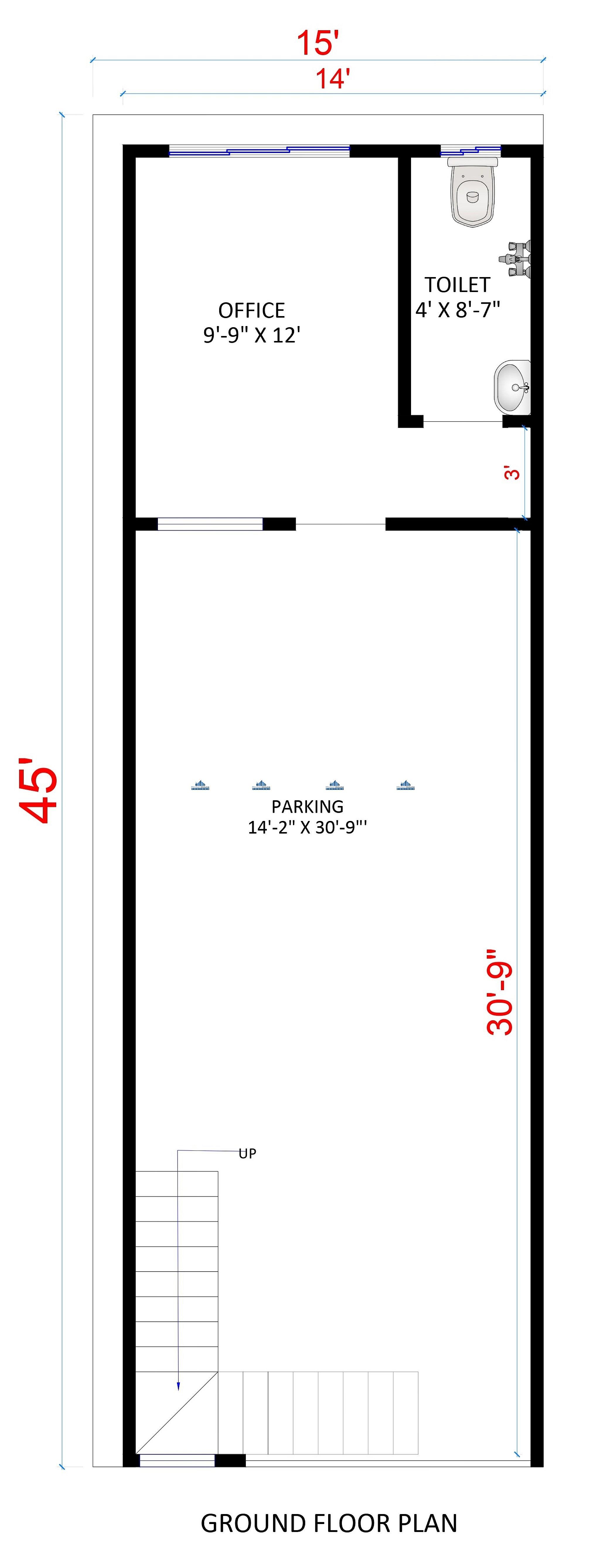 15X45 Multi Storey Residential Plan- 675 sq ft Residential Cum Commercial House Design at Bangalore thumbnail 2 — Project ID 6295
