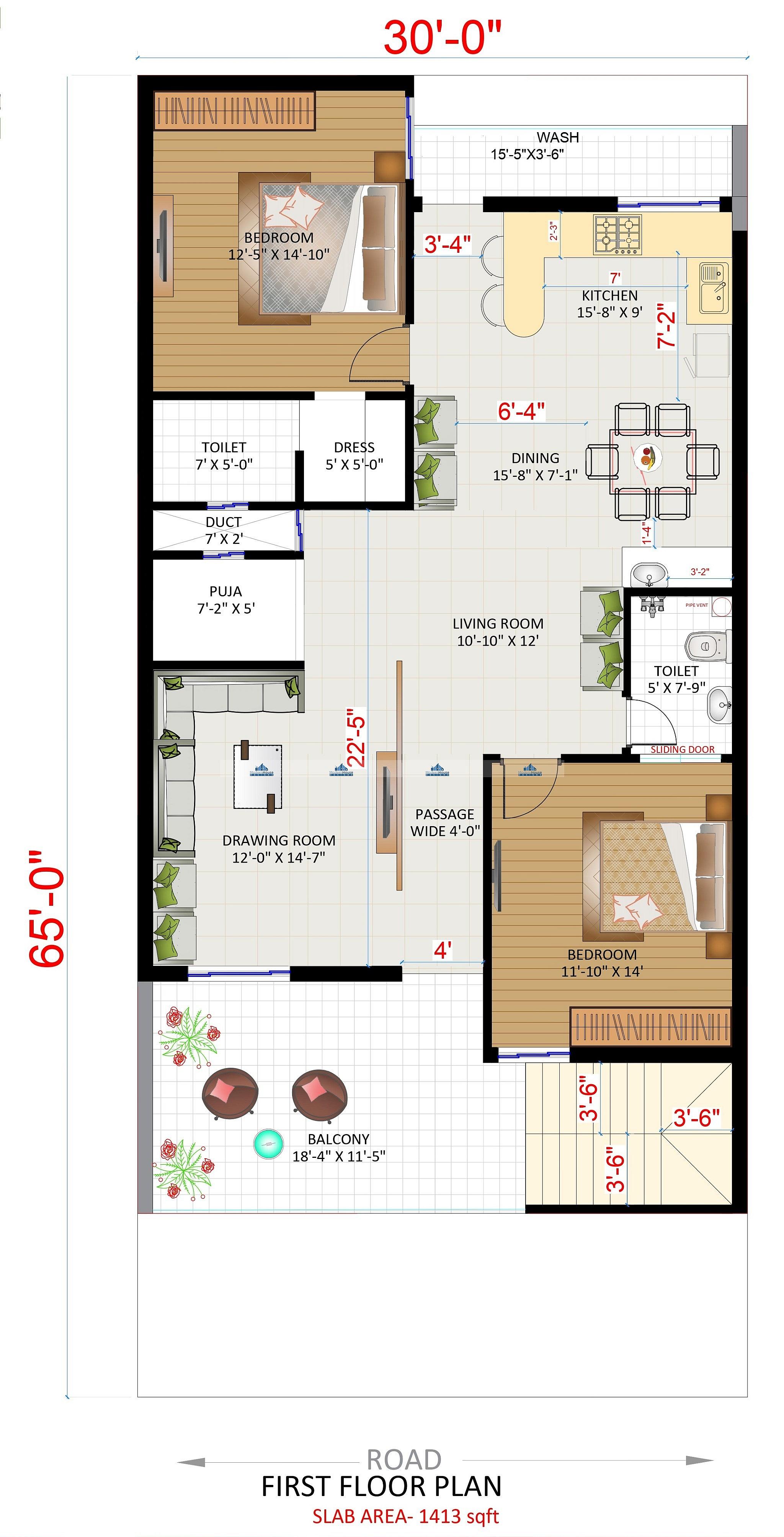 30X65 house plan- 1950 sqft Residential house design At Hoshiarpur thumbnail 3 — Project ID 6296