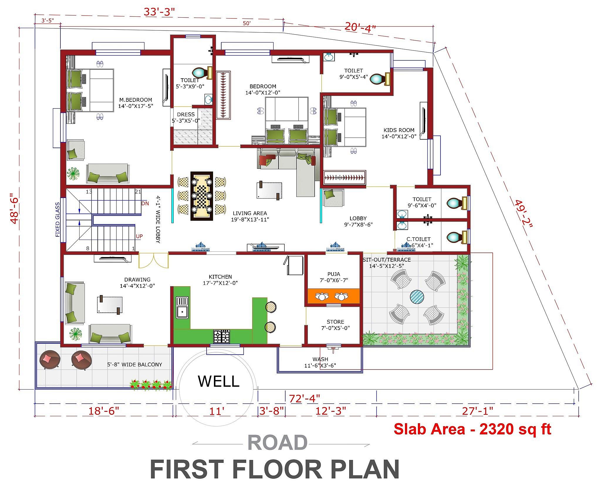 72X50 House With Office plan- 3600 sqft Residential house design At Hazaribagh thumbnail 3 — Project ID 6297