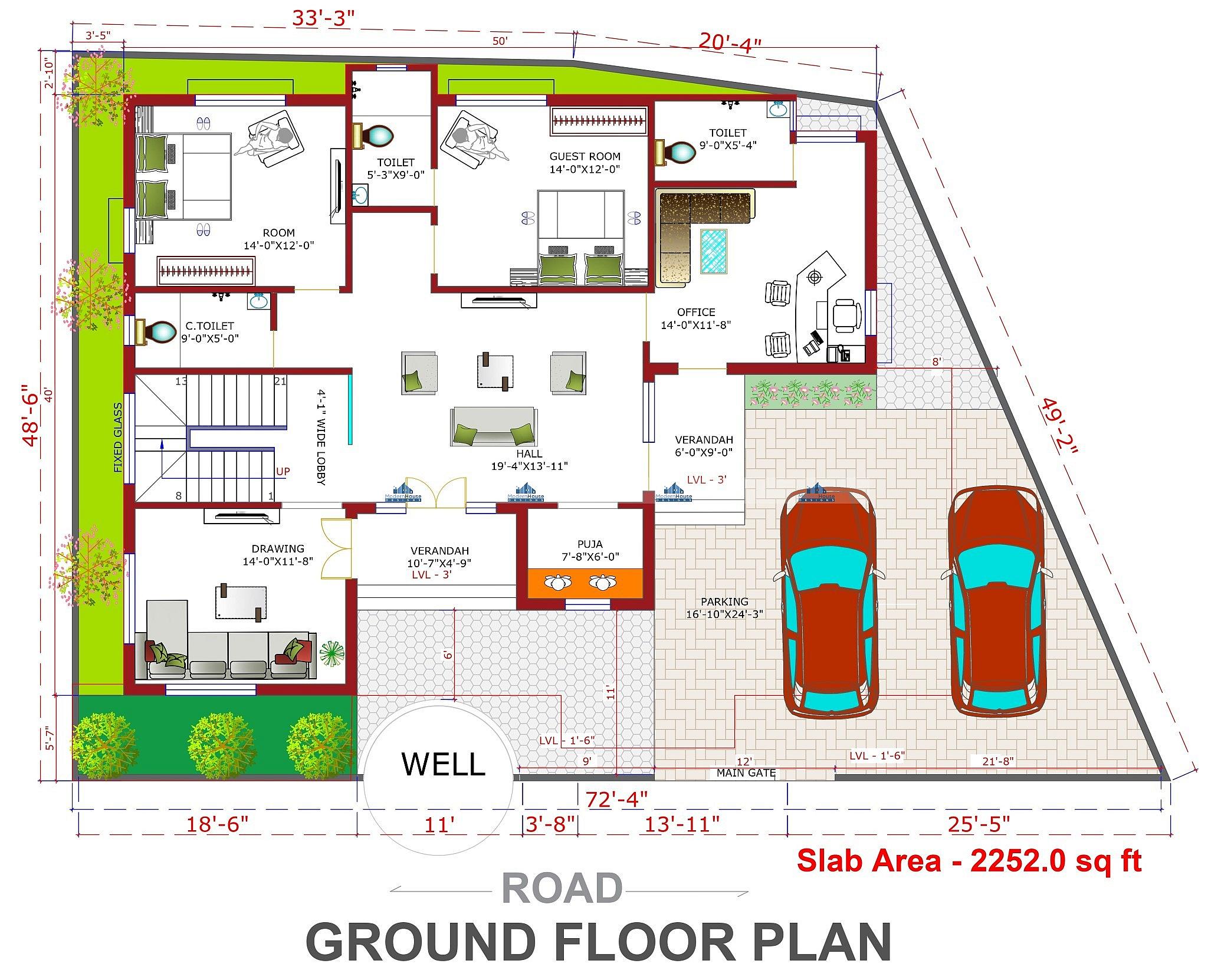 72X50 House With Office plan- 3600 sqft Residential house design At Hazaribagh thumbnail 2 — Project ID 6297