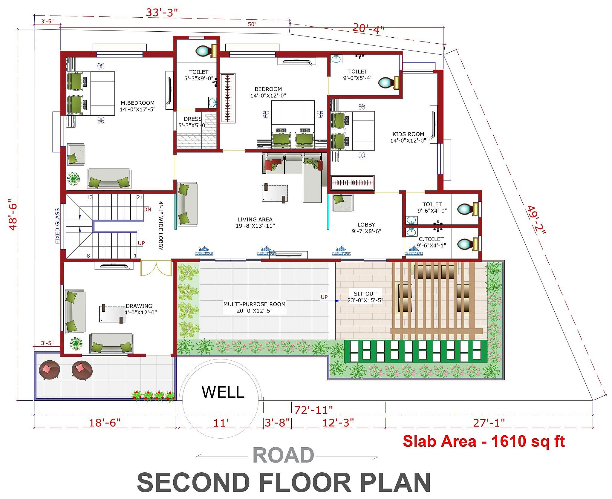 72X50 House With Office plan- 3600 sqft Residential house design At Hazaribagh thumbnail 4 — Project ID 6297