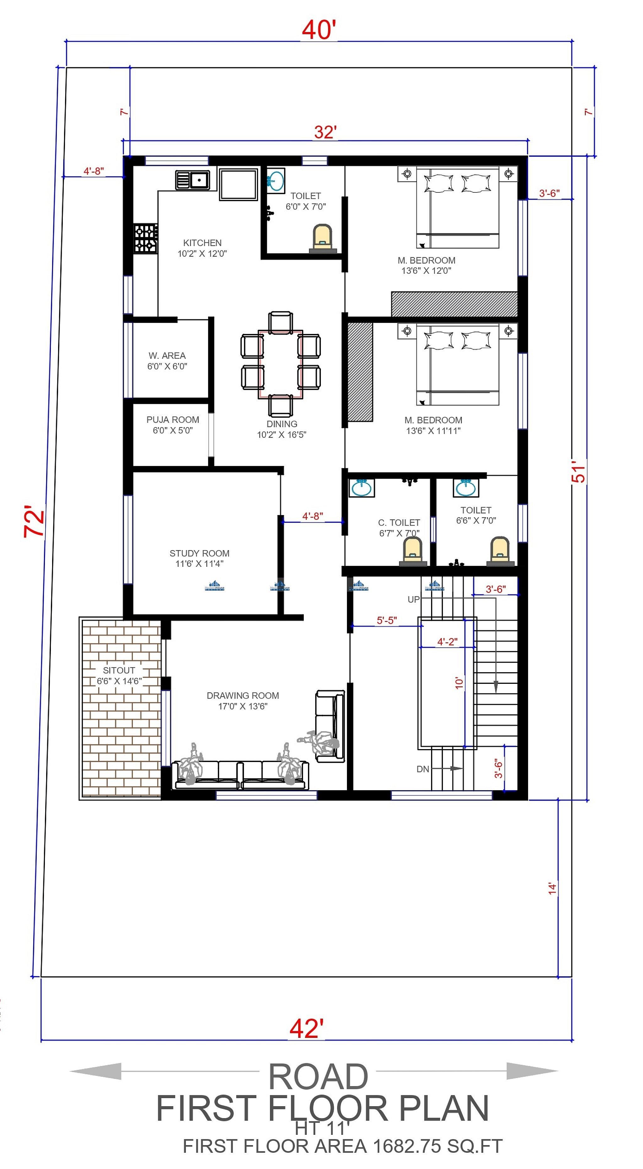 40X72 house plan- 2880 sqft Residential house design At Patna thumbnail 3 — Project ID 6298