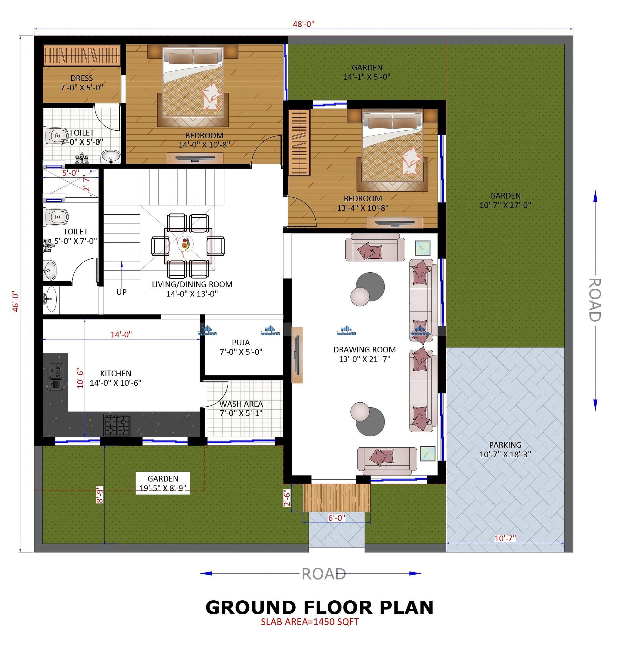 48X46 house plan- 2208 sqft Residential house design At Bhilai [CH]