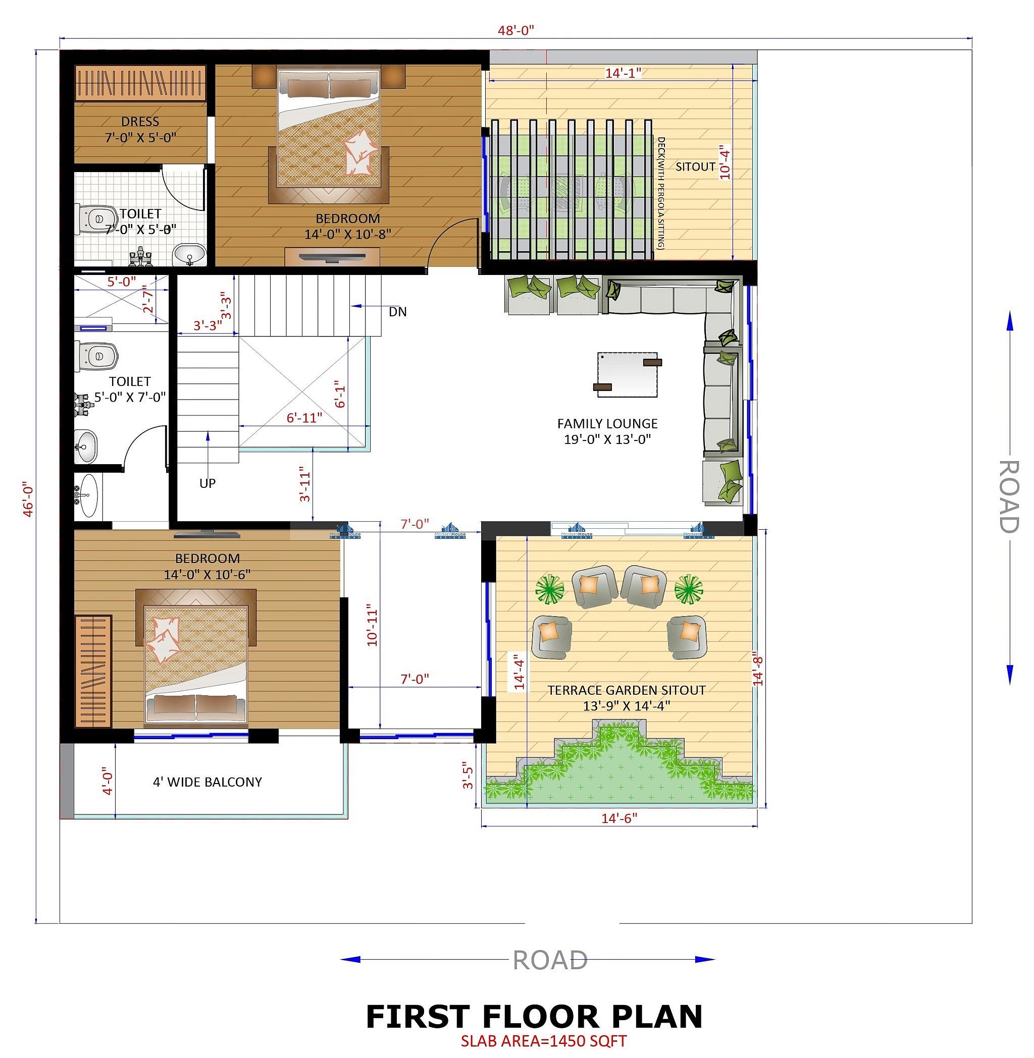 48X46 house plan- 2208 sqft Residential house design At Bhilai thumbnail 2 — Project ID 6299