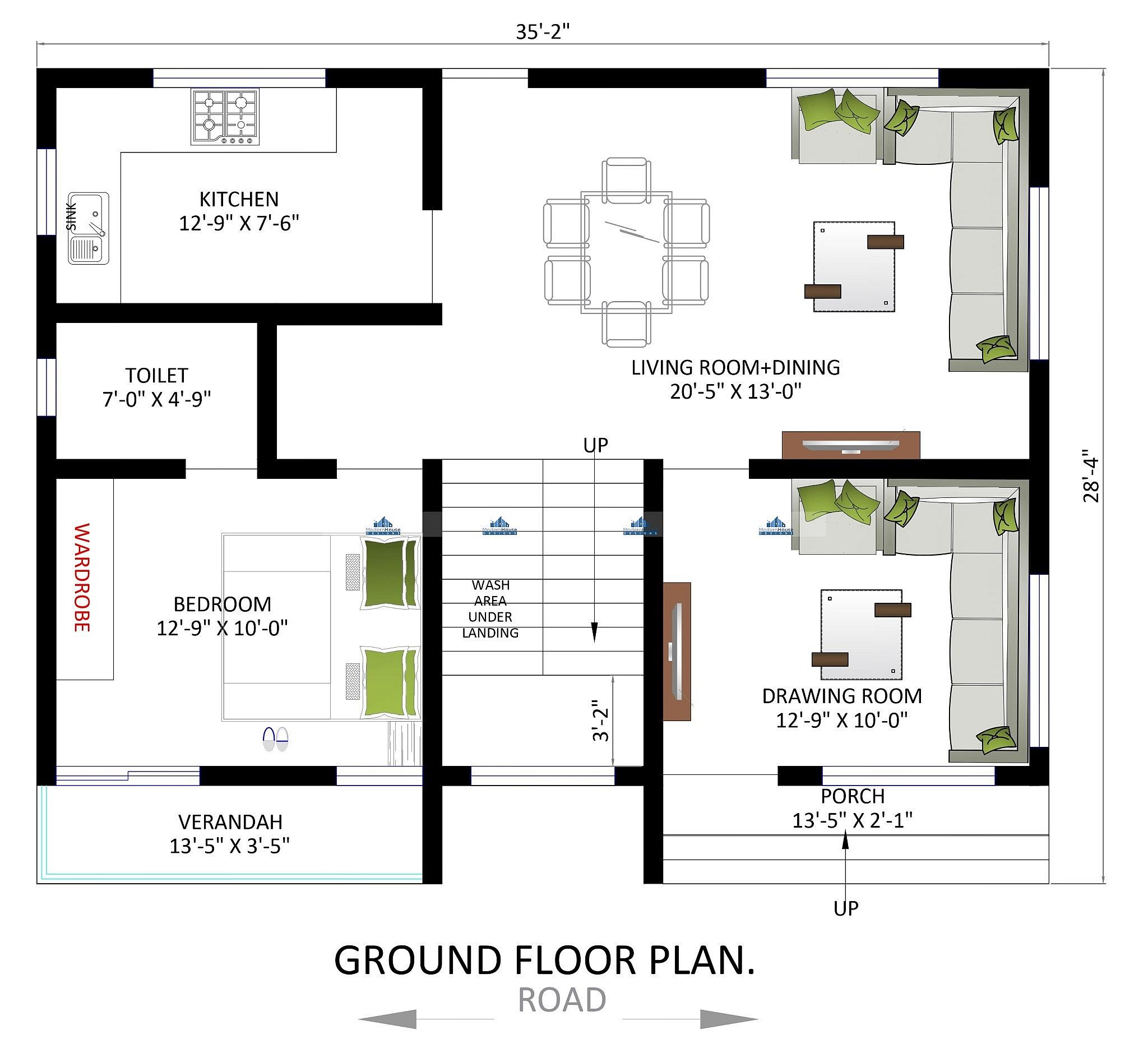 35X28 house plan- 980 sqft Residential house design At Ratnagiri [MH]