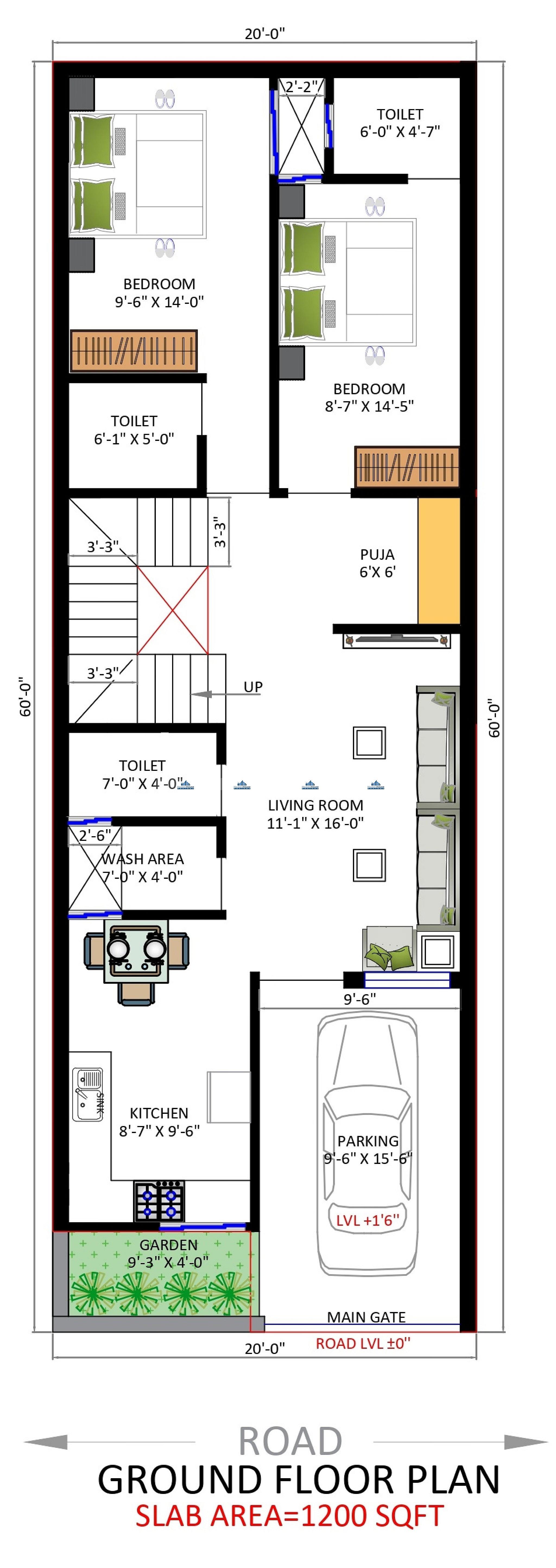 20X60 house plan- 1200 sqft Residential house design At Tirupur [TN]