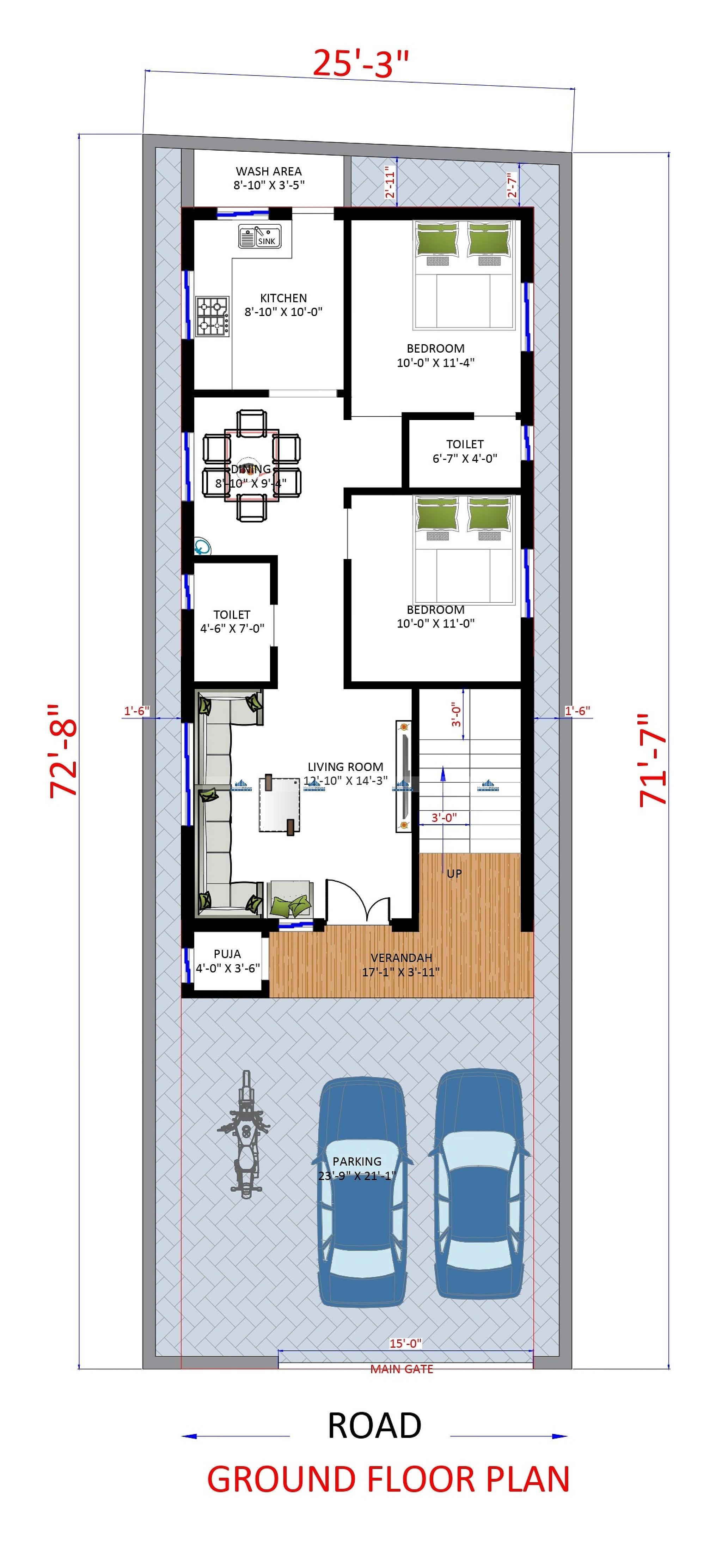 25X72 Apartment plan- 144 sqft Residential Cum Commercial house design At Ranchi thumbnail 2 — Project ID 6303