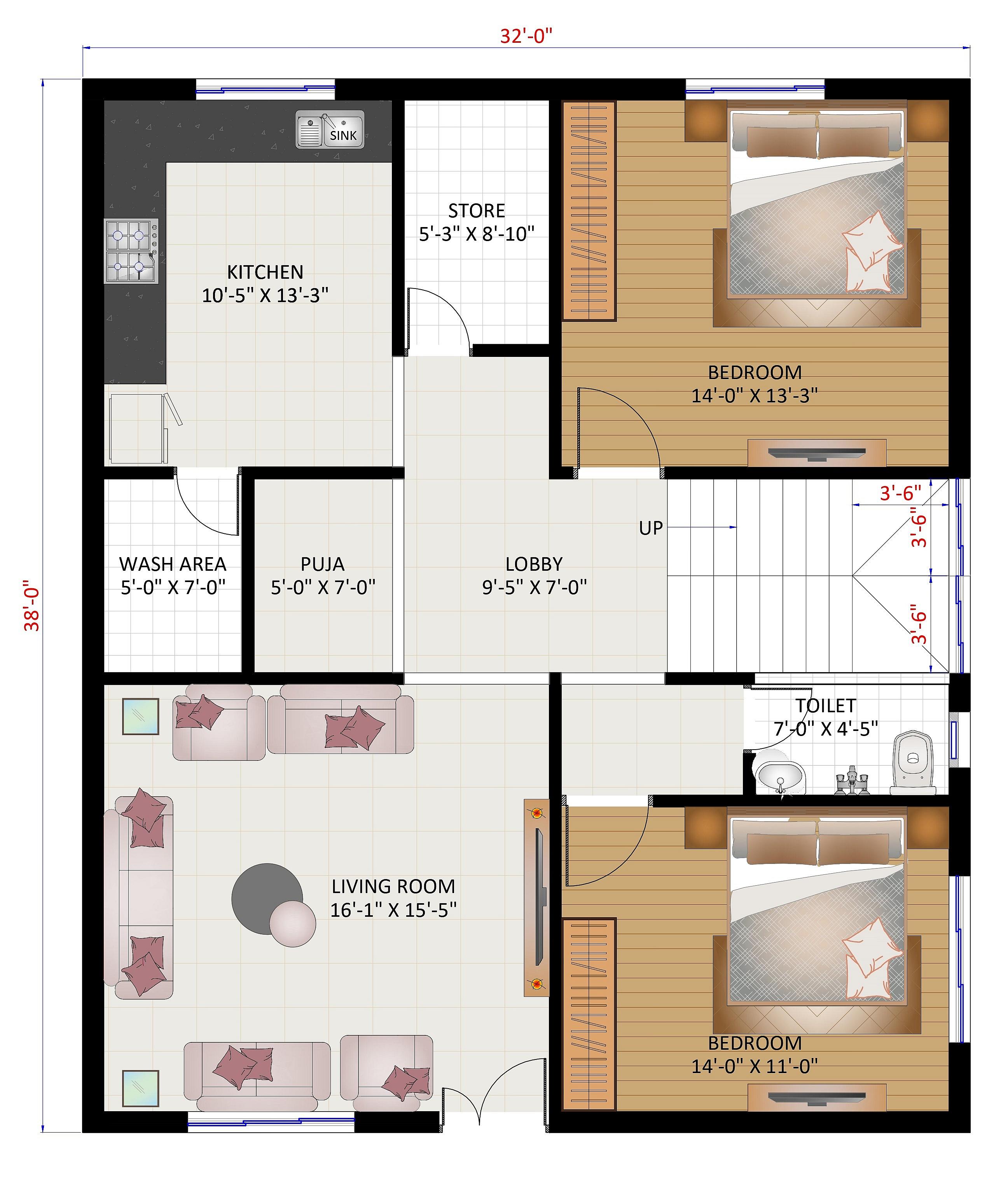 30X40 house plan- 1200 sqft Residential house design At Jaunpur thumbnail 2 — Project ID 6305