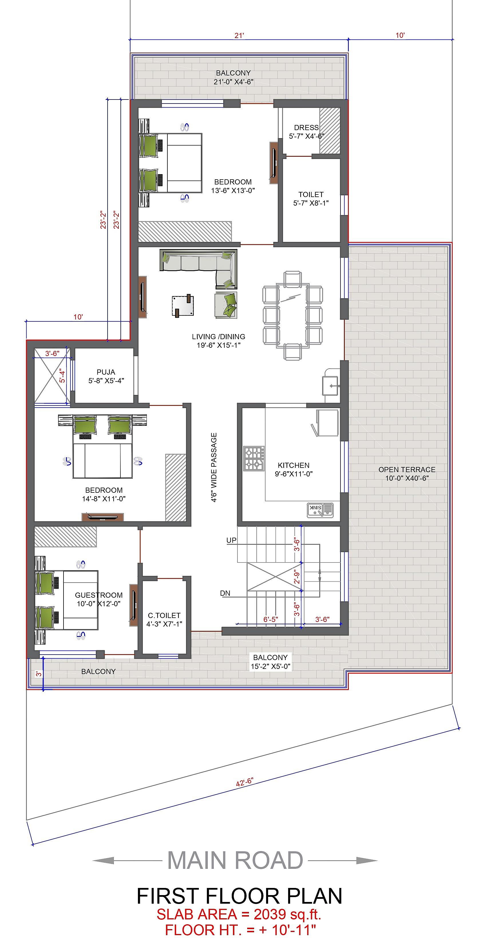 43X58 house plan- 232 sqft Residential house design At Noida thumbnail 4 — Project ID 6307