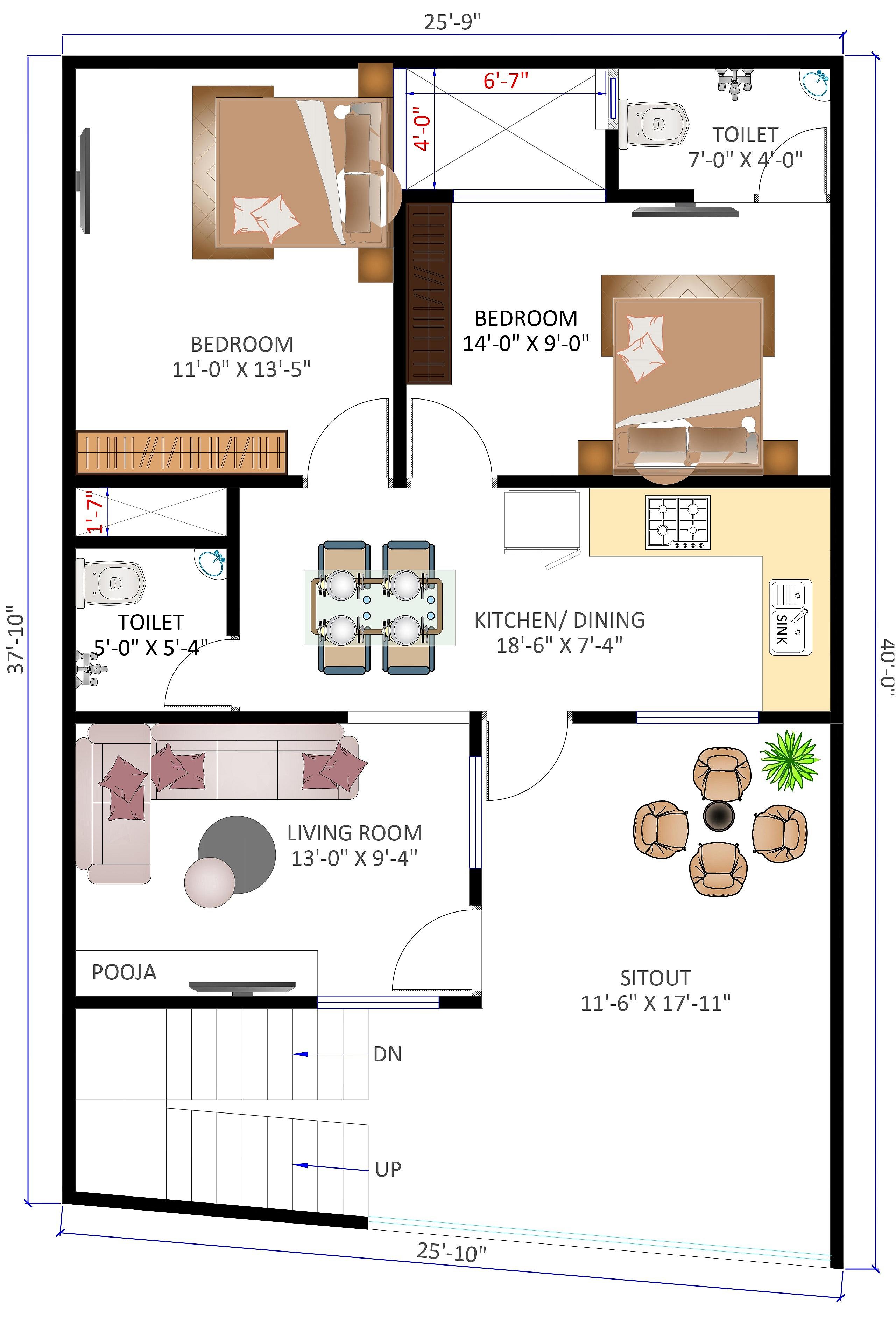 25X40 house plan- 80 sqft Residential house design At Lucknow thumbnail 3 — Project ID 6308