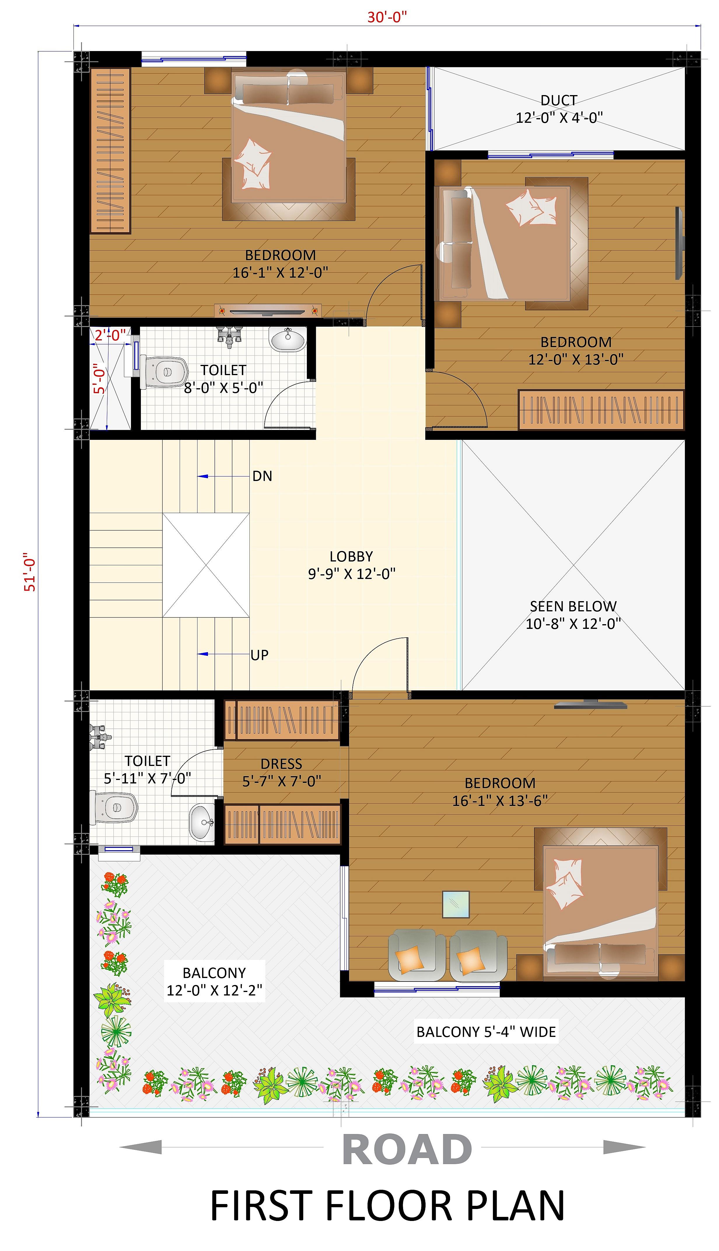 30X50 house plan- 1500 sqft Residential house design At Valsad — photo 2 — Project ID 6312