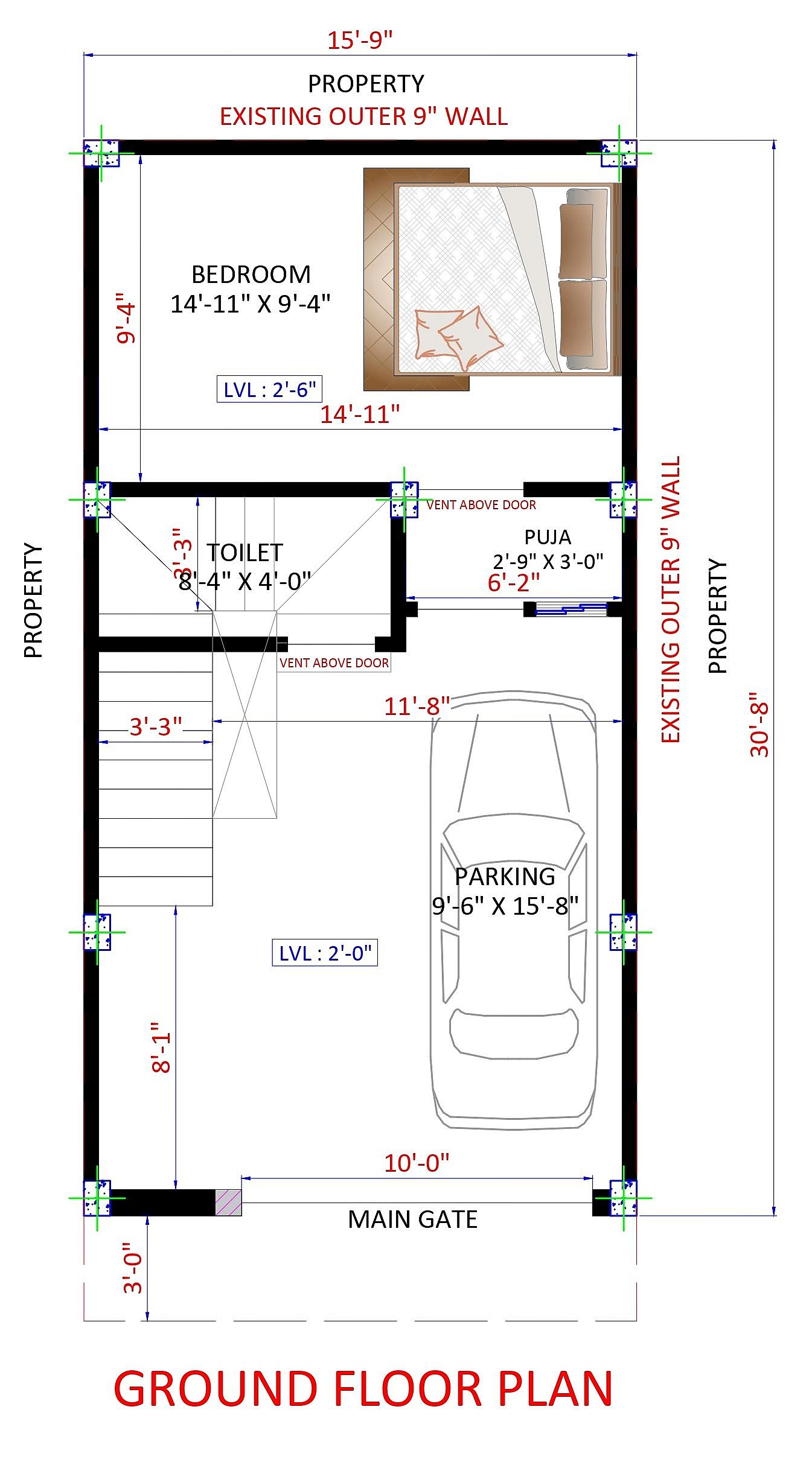 15X30 house plan- 30 sqft Residential house design At NewDelhi — photo 1 — Project ID 6314