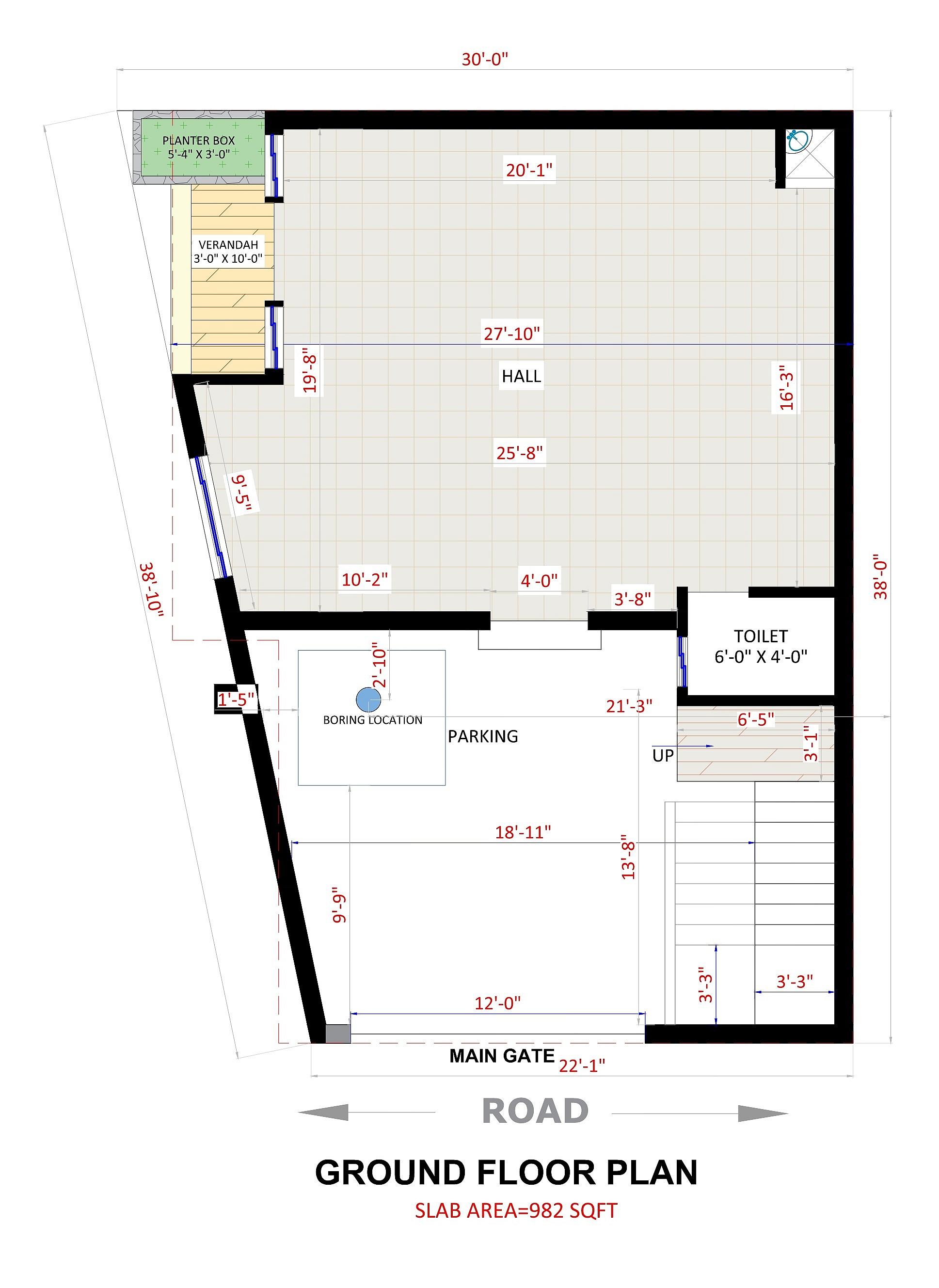 30X38 house plan- 1140 sqft Residential house design At Surat thumbnail 2 — Project ID 6316