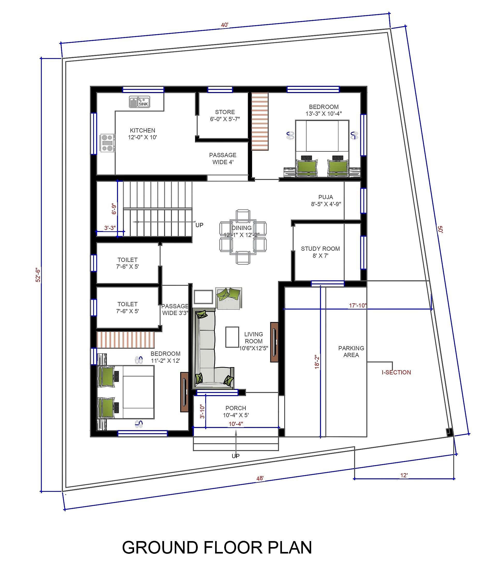 40X50 house plan- 2000 sqft Residential house design At Bankura thumbnail 2 — Project ID 6317