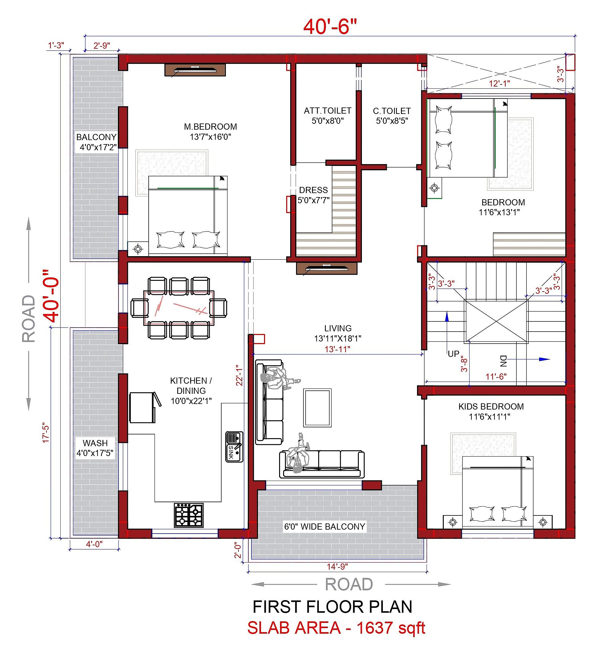 40X40 house plan- 1600 sqft Residential house design At Lucknow thumbnail 3 — Project ID 6318