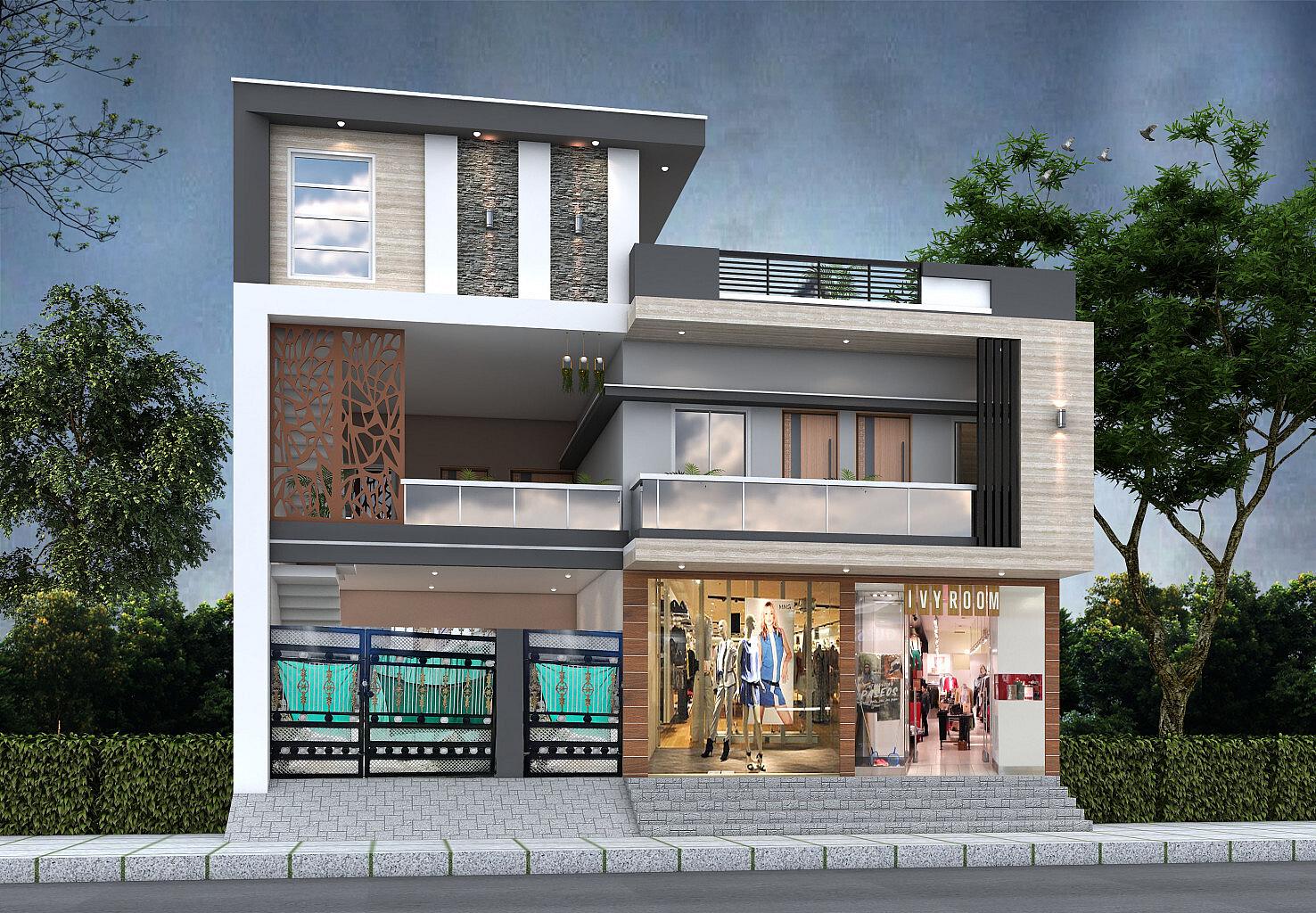 40X60 House With Shop plan- 2400 sqft Residential Cum Commercial house design At Chhatarpur [MP]