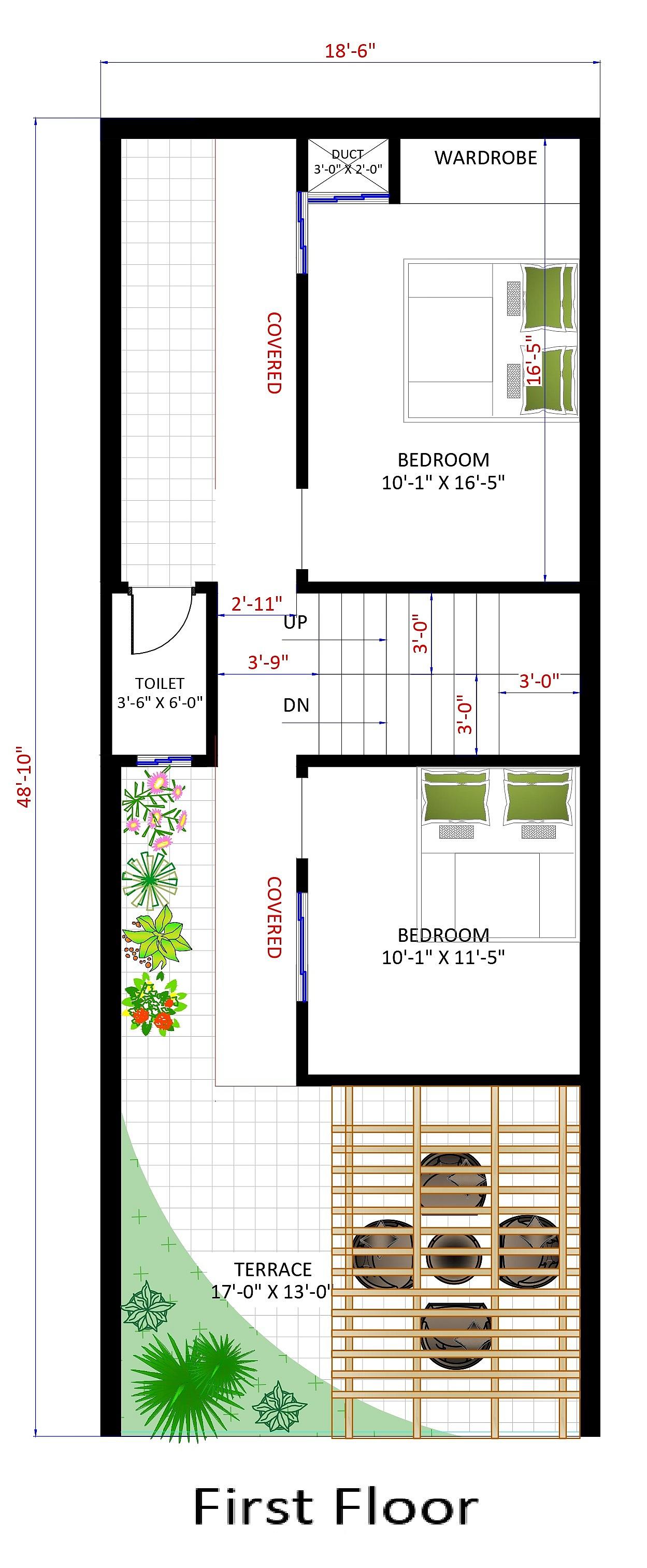 18X48 house plan- 864 sqft Residential house design At Jalandhar- thumbnail 3 — Project ID 6320