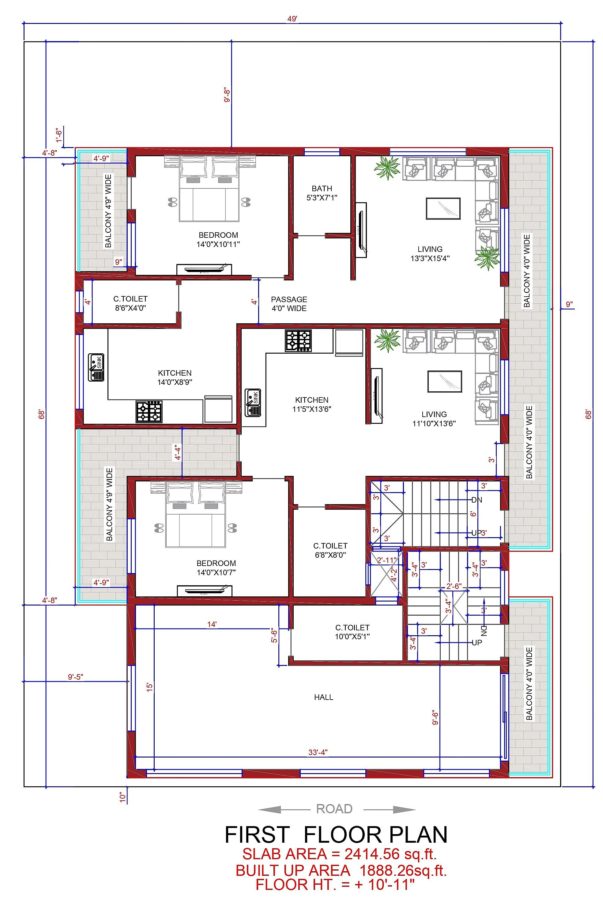 49X68 House With Shop plan- 3332 sqft Residential Cum Commercial house design At Nagpur thumbnail 3 — Project ID 6321