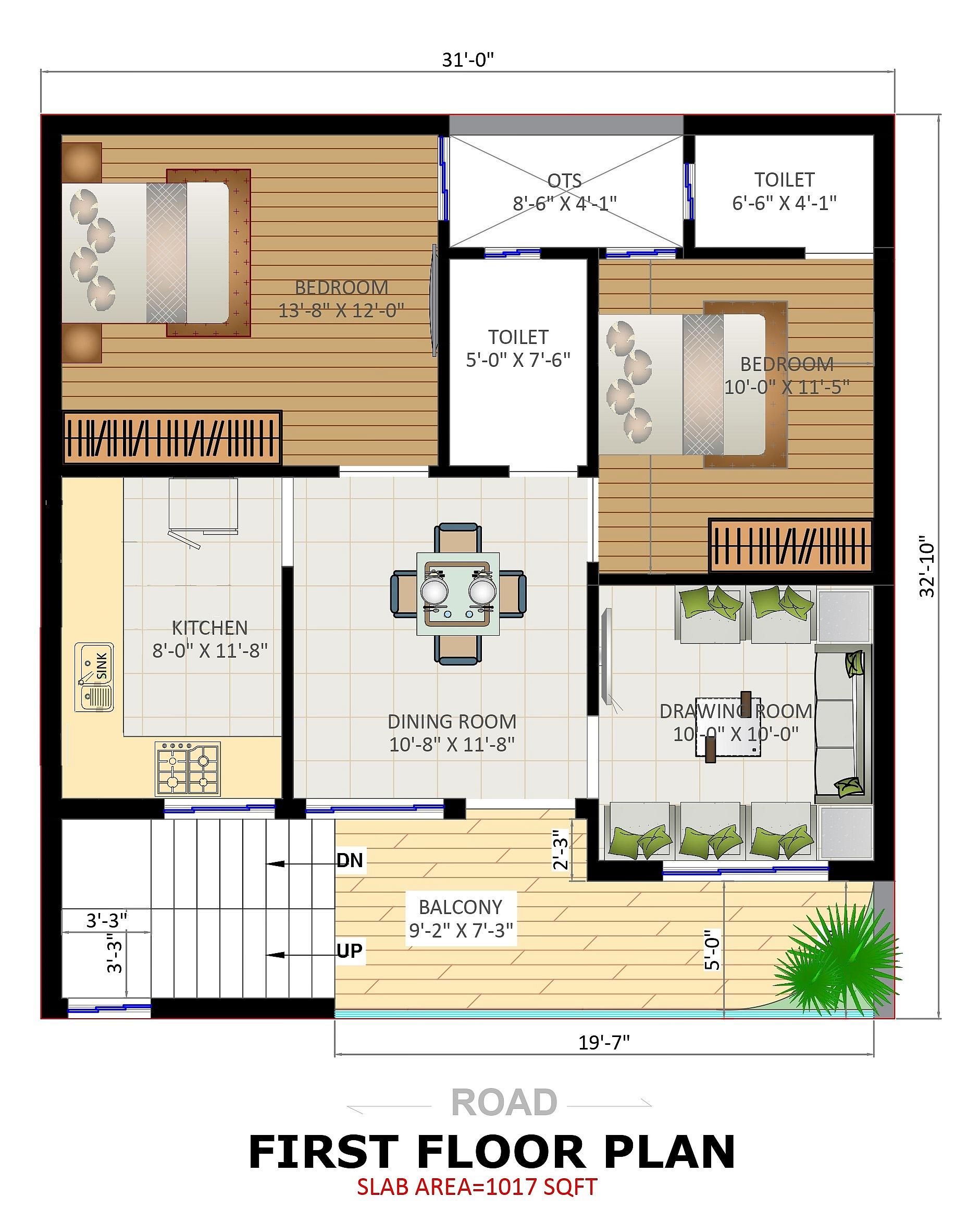 32X32 house plan- 1024 sqft Residential house design At Gurgaon thumbnail 3 — Project ID 6322