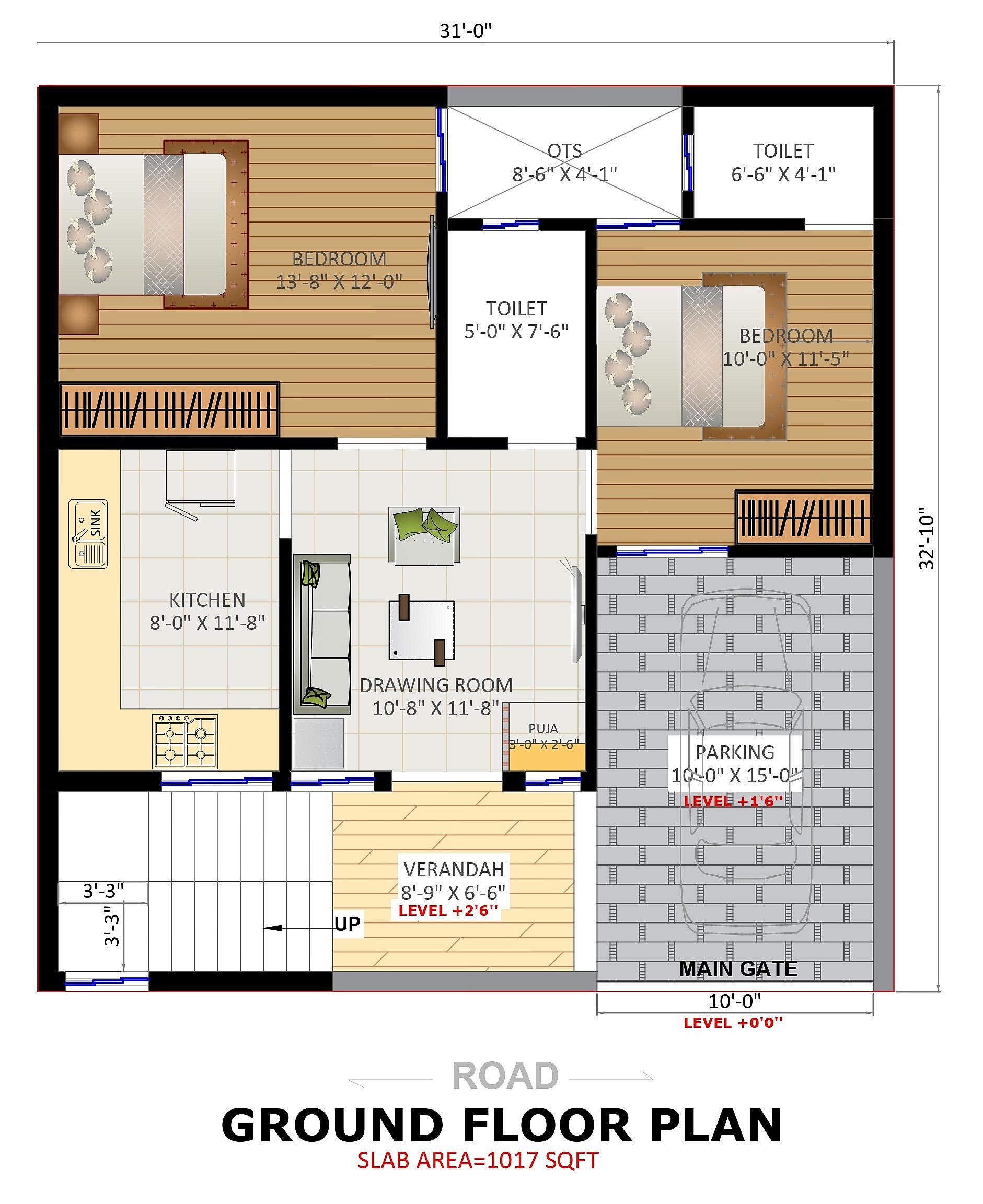 32X32 house plan- 1024 sqft Residential house design At Gurgaon thumbnail 2 — Project ID 6322