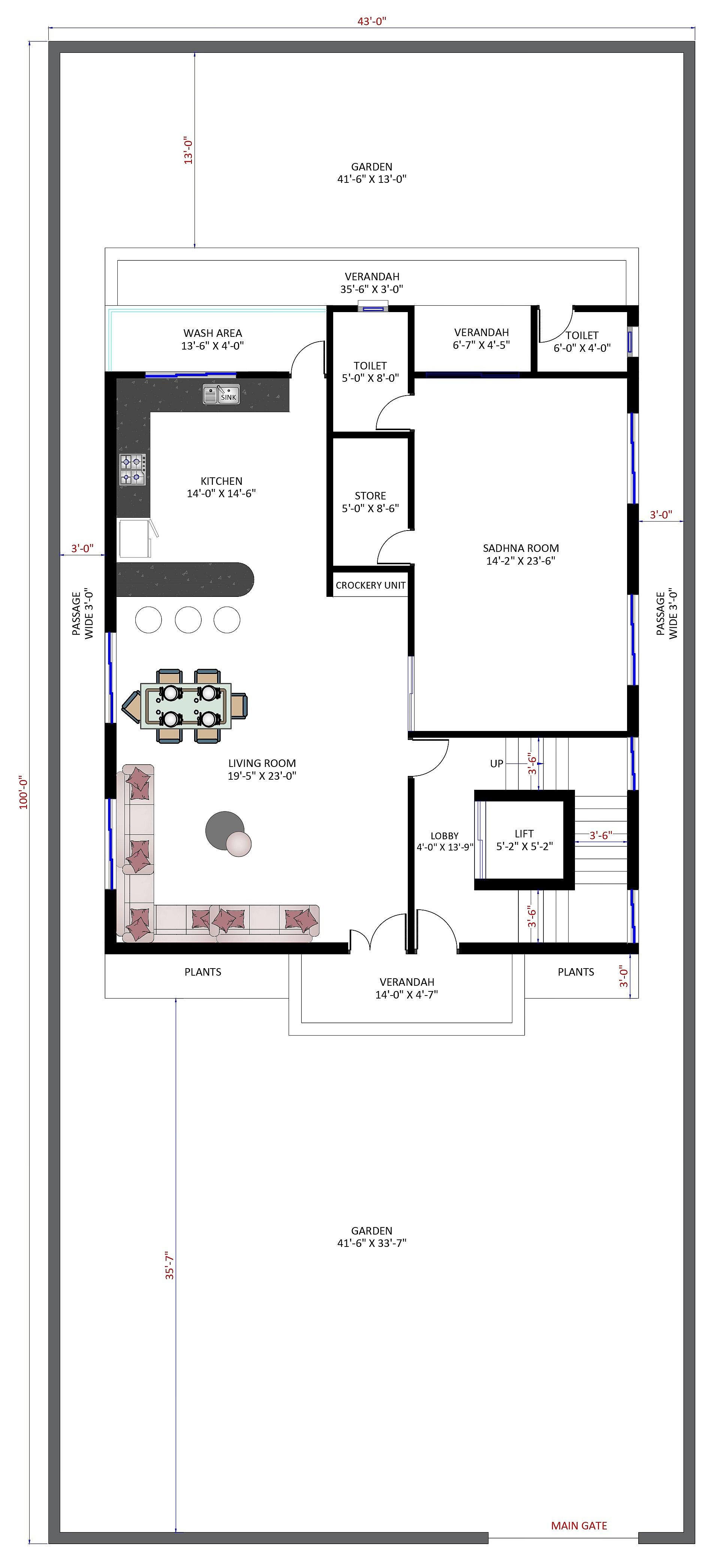 43X100 house plan- 4300 sqft Residential house design At CoimbatoreSouth thumbnail 2 — Project ID 6324