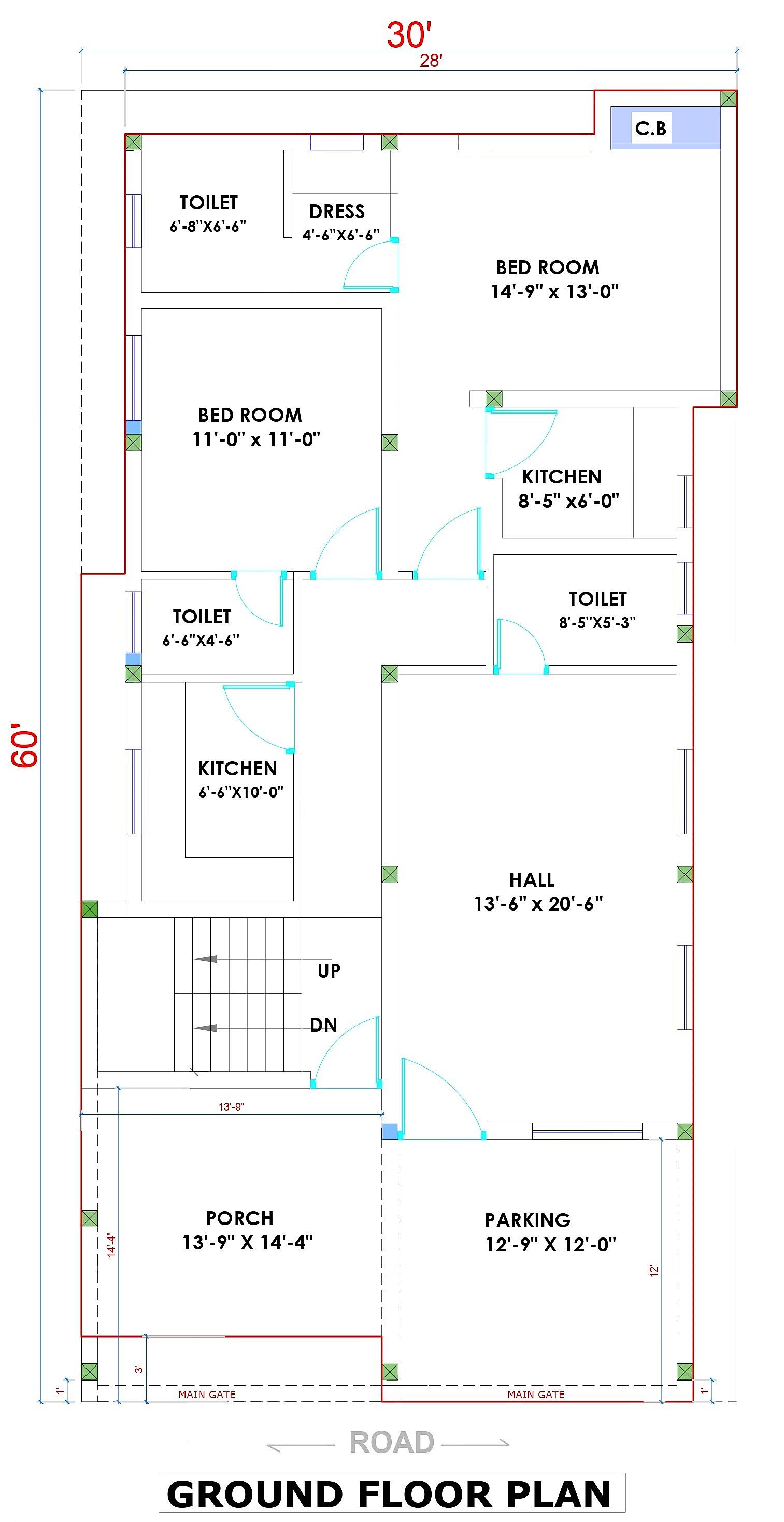 30X60 house plan- 1800 sqft Residential house design At Haldwani — photo 2 — Project ID 6339