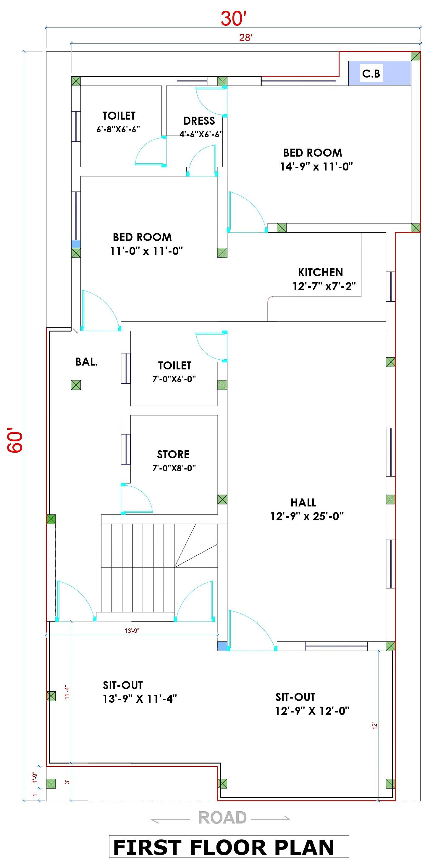 30X60 house plan- 1800 sqft Residential house design At Haldwani thumbnail 3 — Project ID 6339