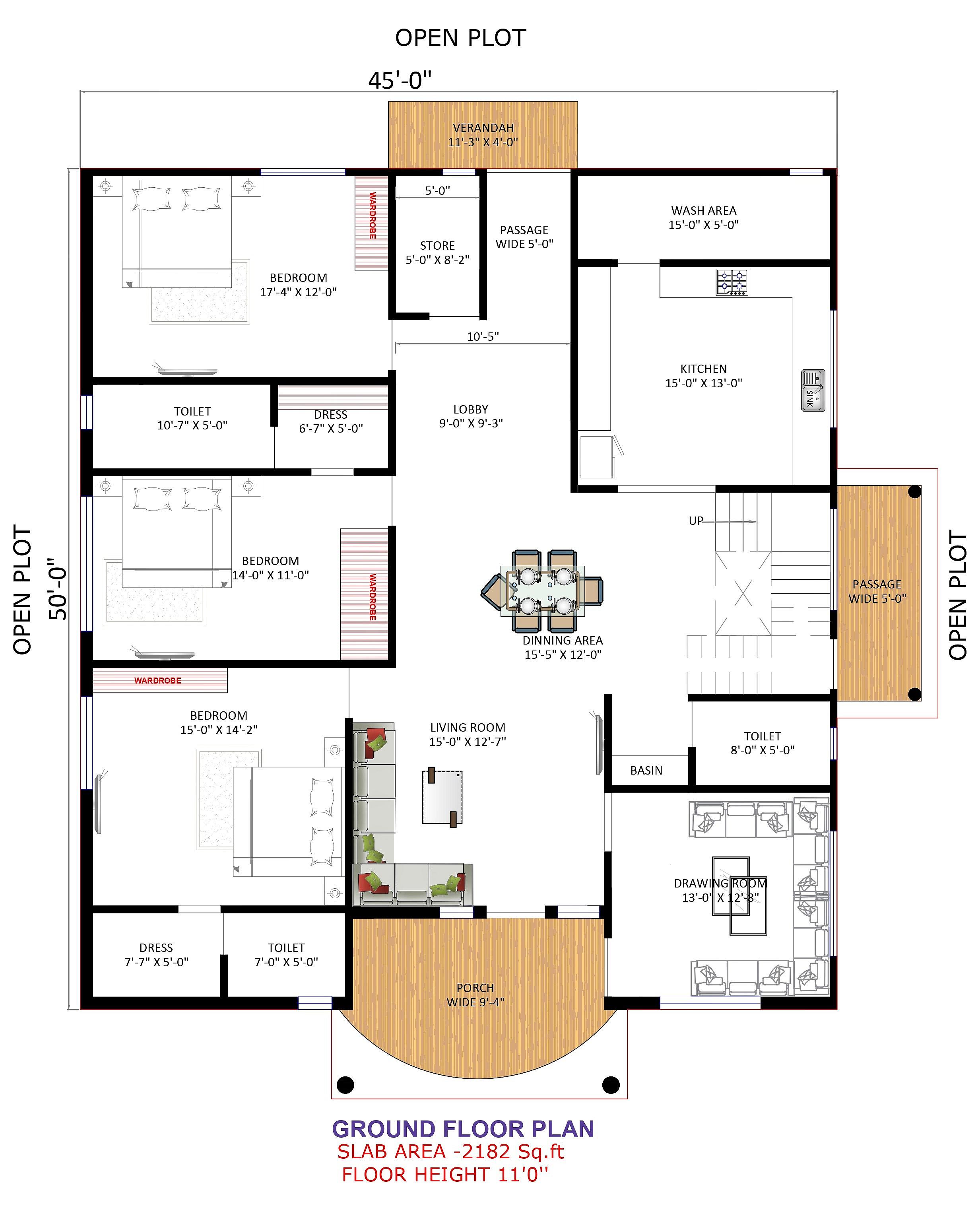 45X50 house plan- 2250 sqft Residential house design At Pratapgarh thumbnail 2 — Project ID 6341