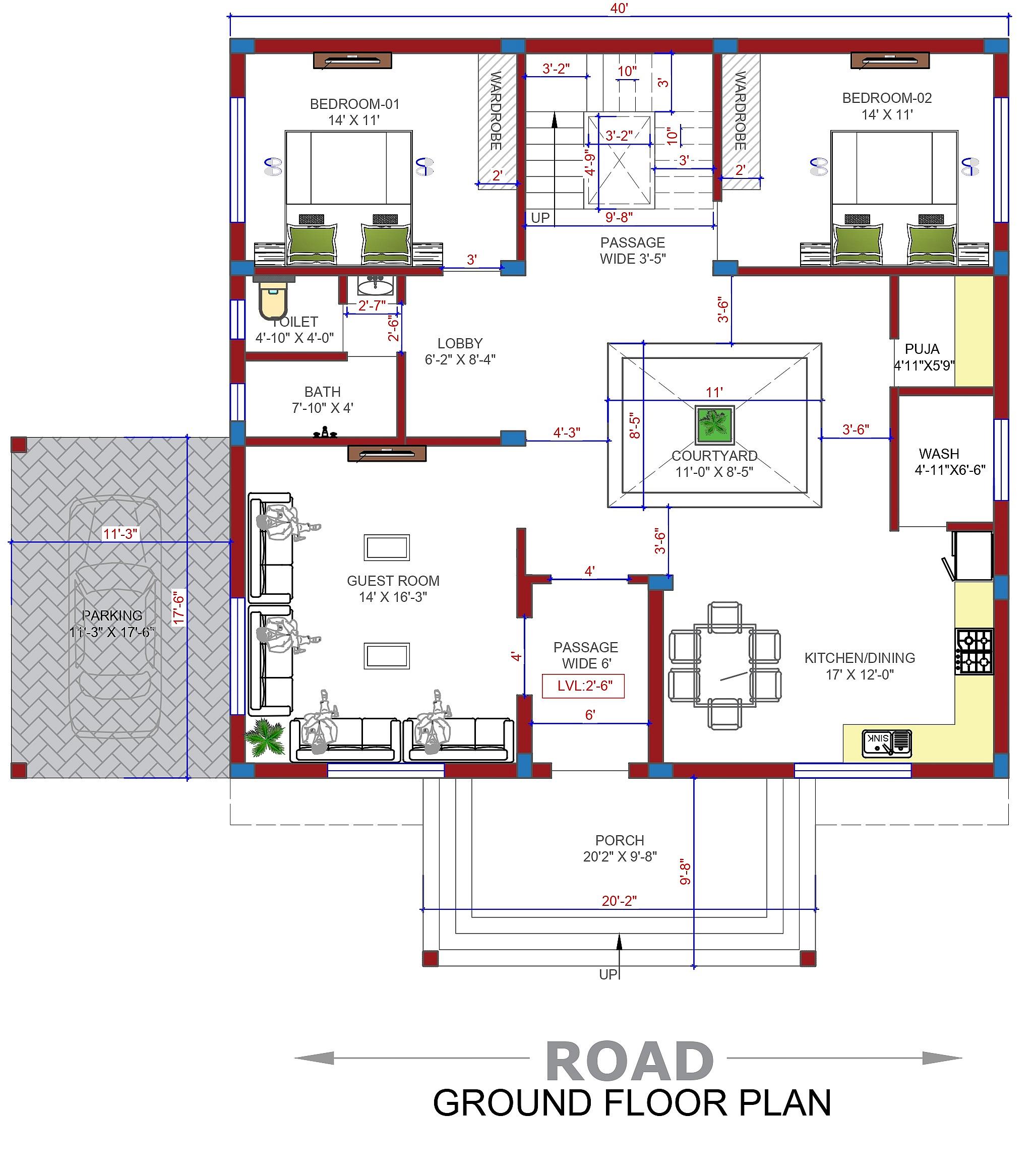 40X40 house plan- 1600 sqft Residential house design At RaeBareli thumbnail 2 — Project ID 6342
