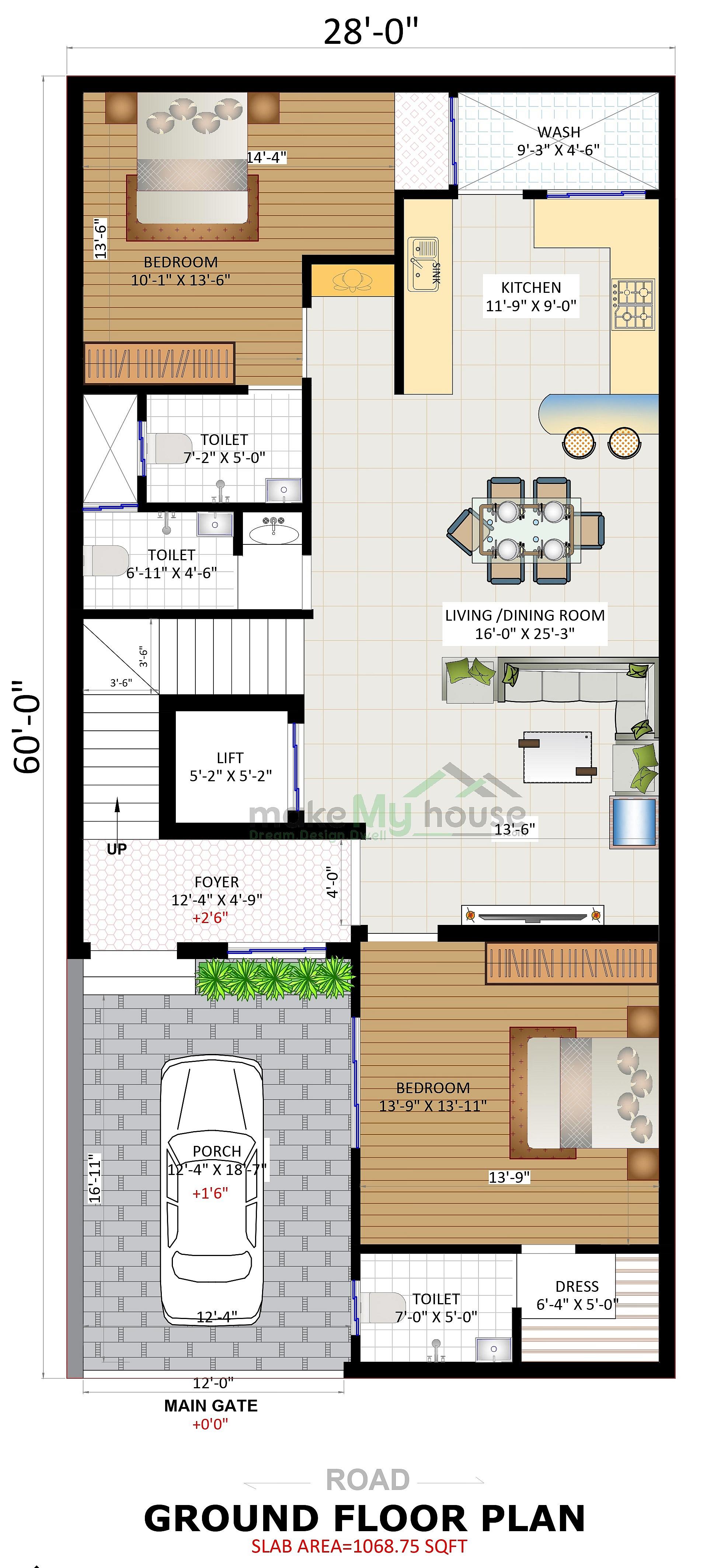 28X60 House with Gym plan- 1680 sqft Residential house design At Ajmer thumbnail 2 — Project ID 6344
